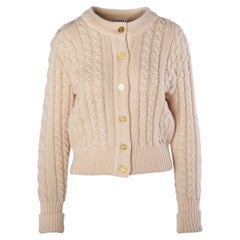 Chanel Ivory Pearl-Embellished Cable-Knit Wool Cardigan - '90s
