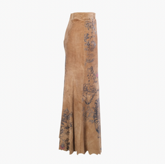 Roberto Cavalli Tattoo Tiger Printed Suede Maxi Skirt- '00s