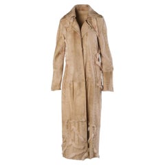 Denimaxx Beige Calf Hair & Leather Maxi Coat with Fur Trim - '90s