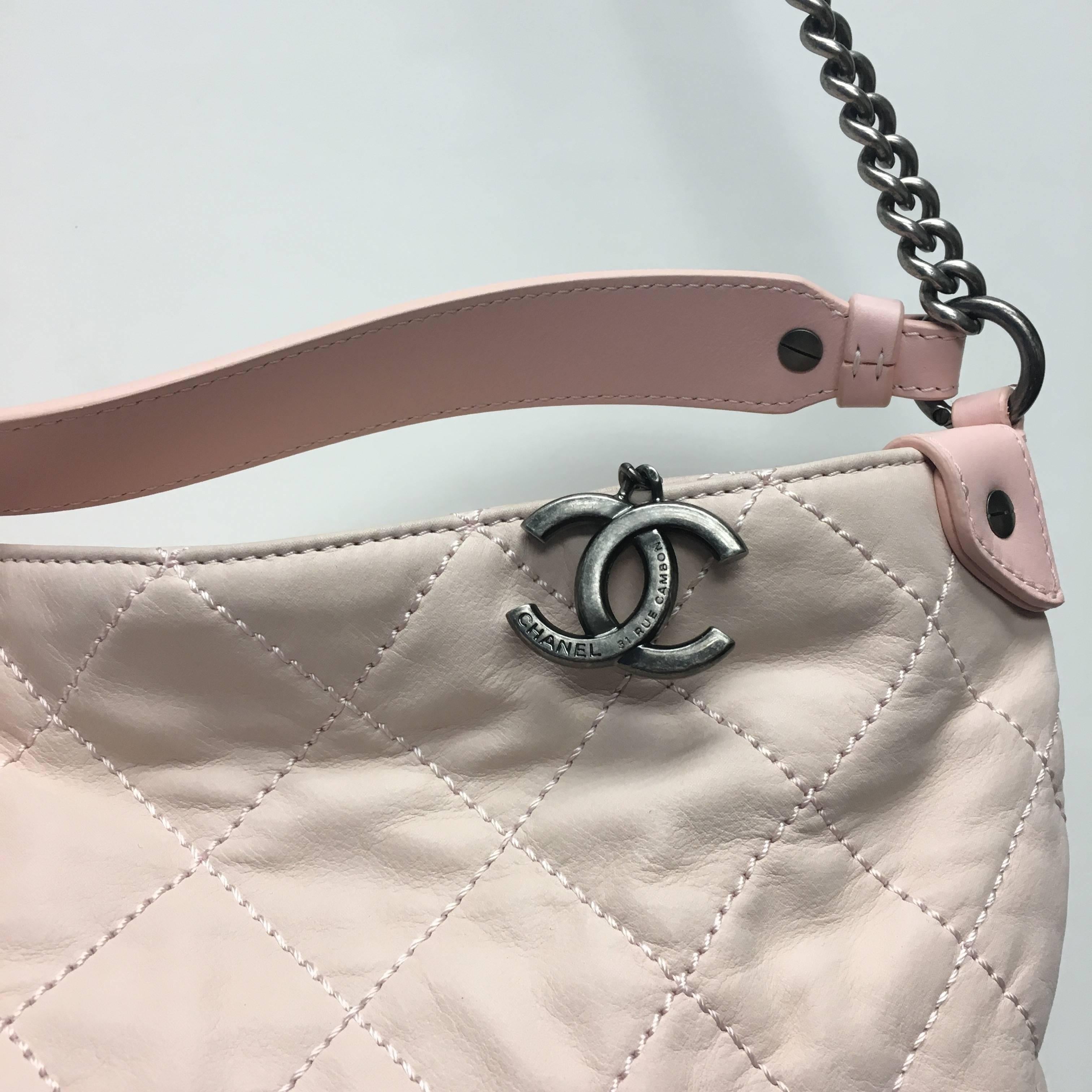 Gray CHANEL Light Pink Quilted Calfskin Leather Coco Daily Hobo Bag 13C