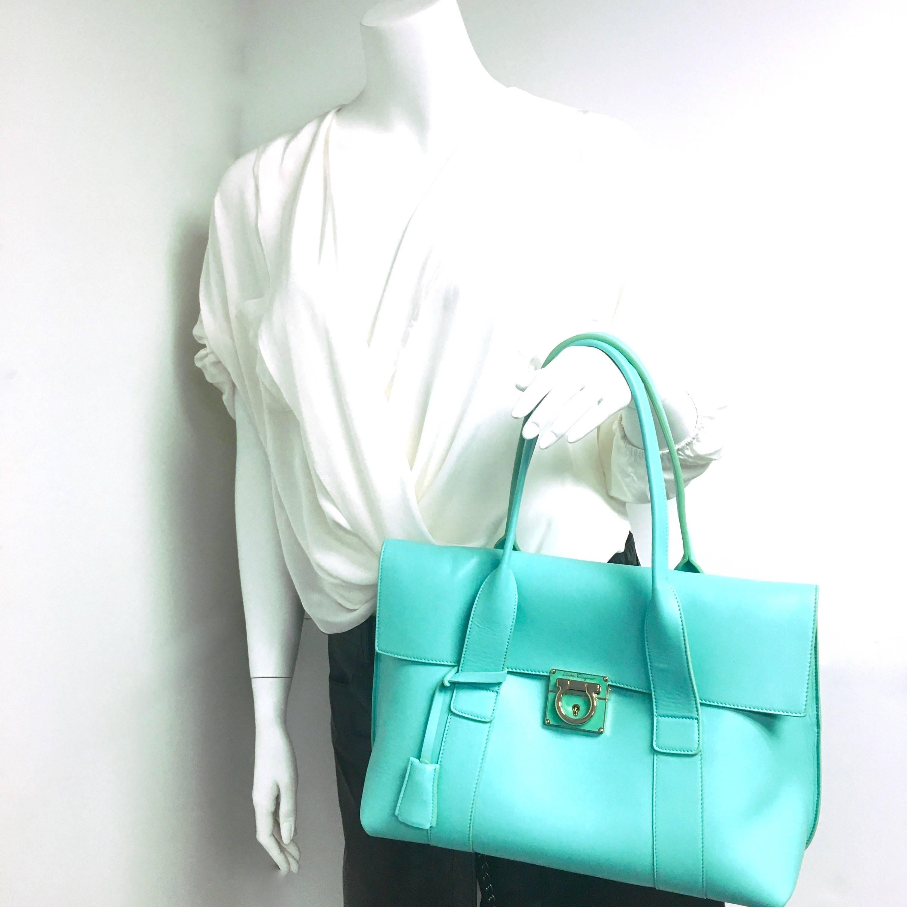 Salvatore Ferragamo Sookie Small Flap Satchel Bag Turquoise 2