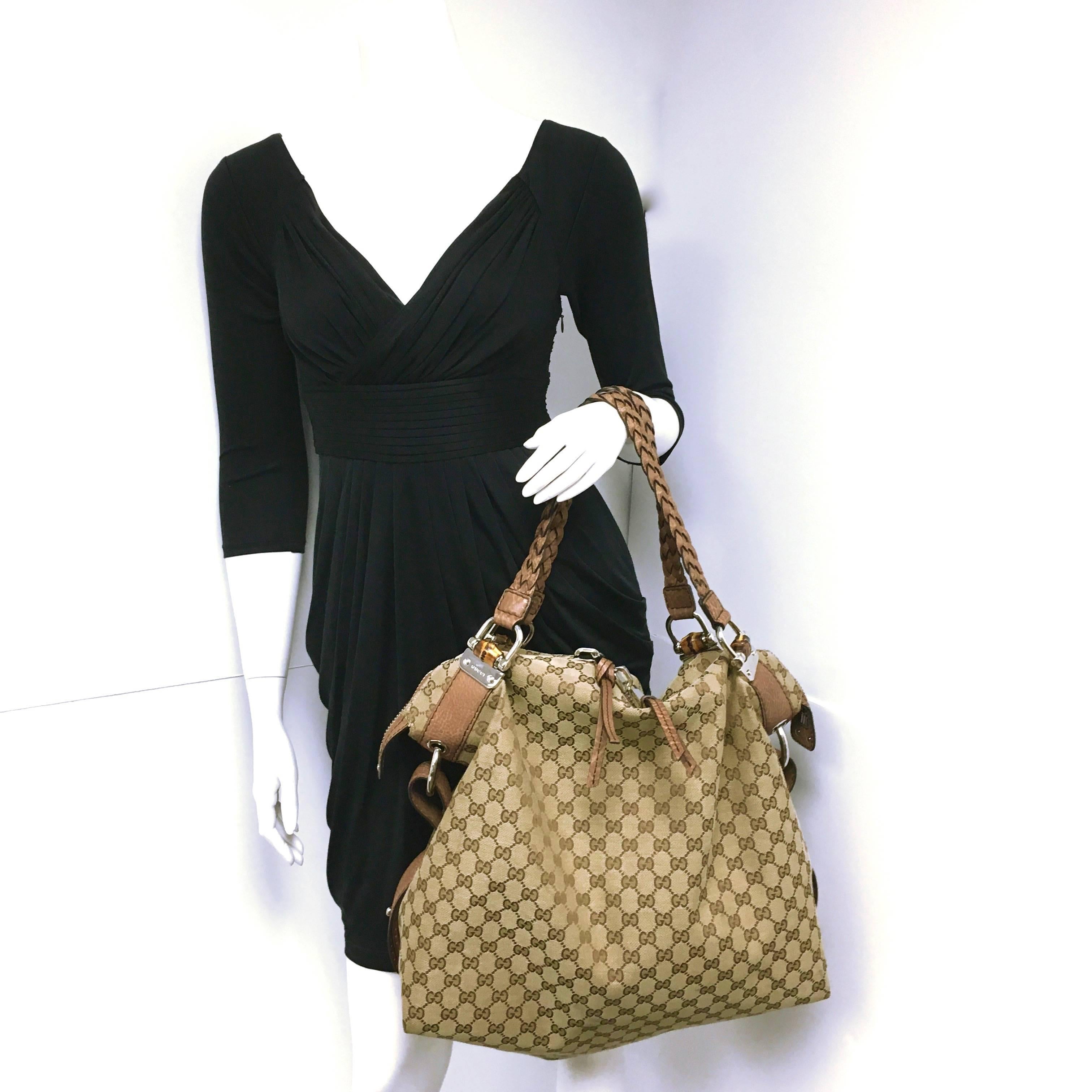 Gucci Beige GG Monogram Canvas Bamboo Bar Large Travel Tote 5