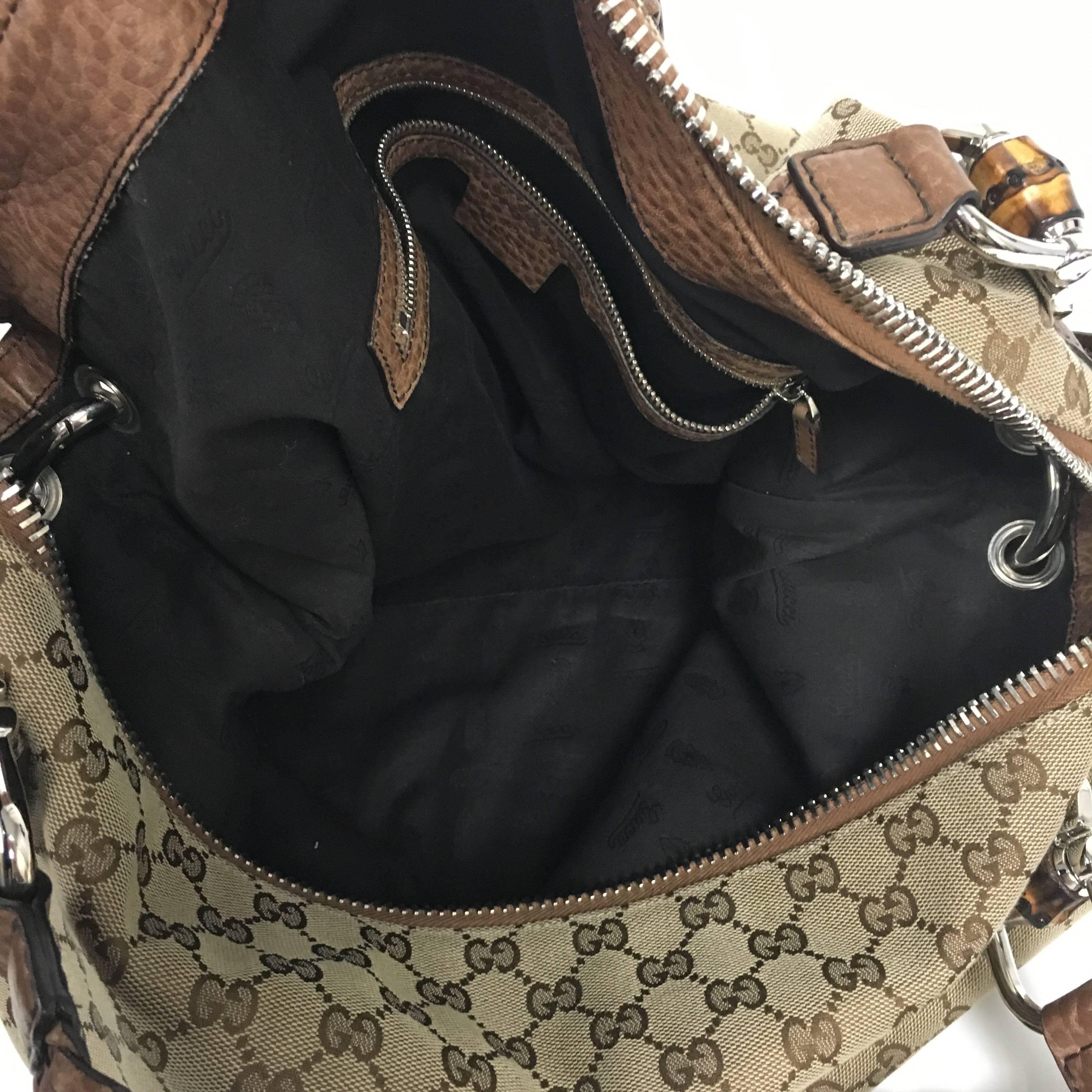 Gucci Beige GG Monogram Canvas Bamboo Bar Large Travel Tote 2