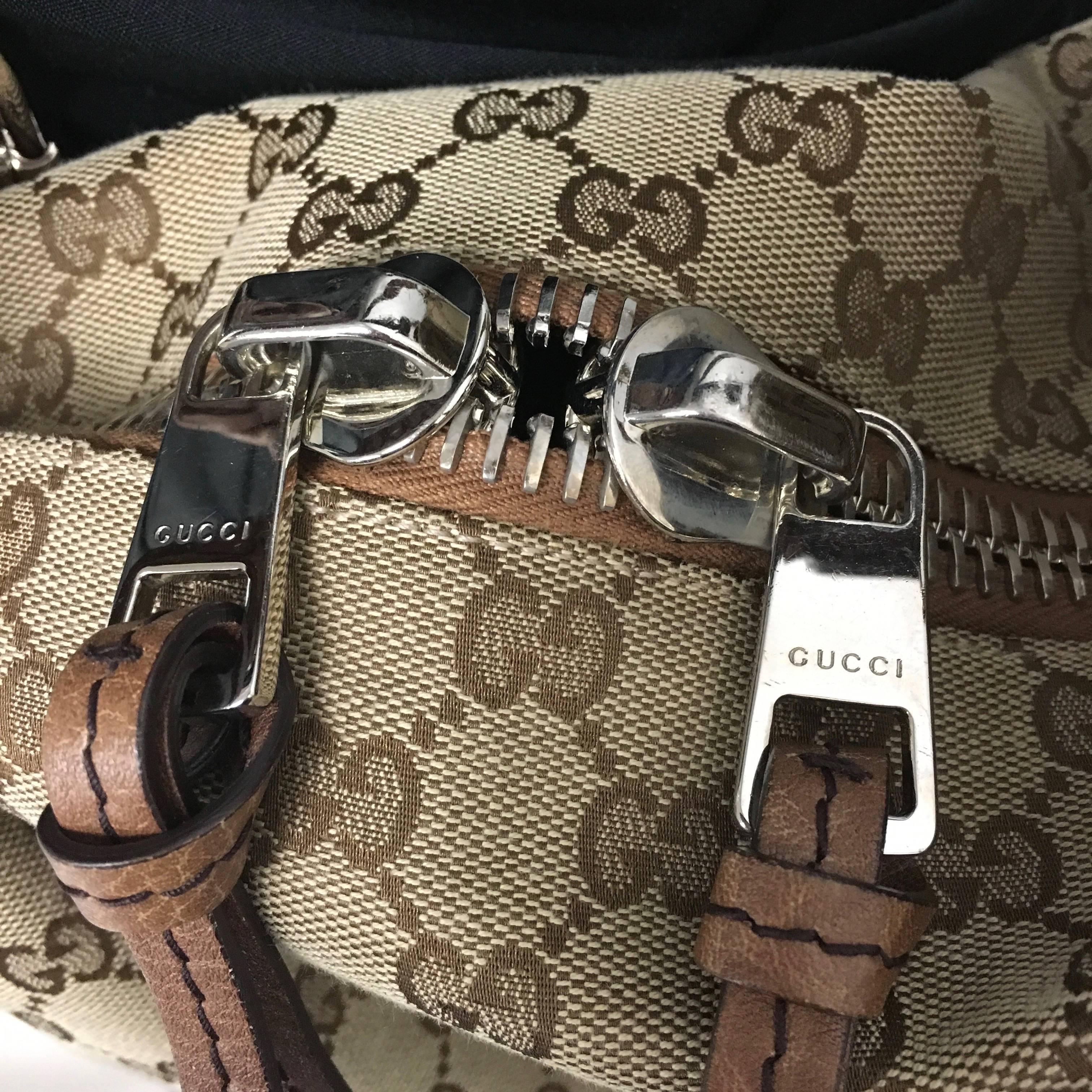 Gucci Beige GG Monogram Canvas Bamboo Bar Large Travel Tote 1