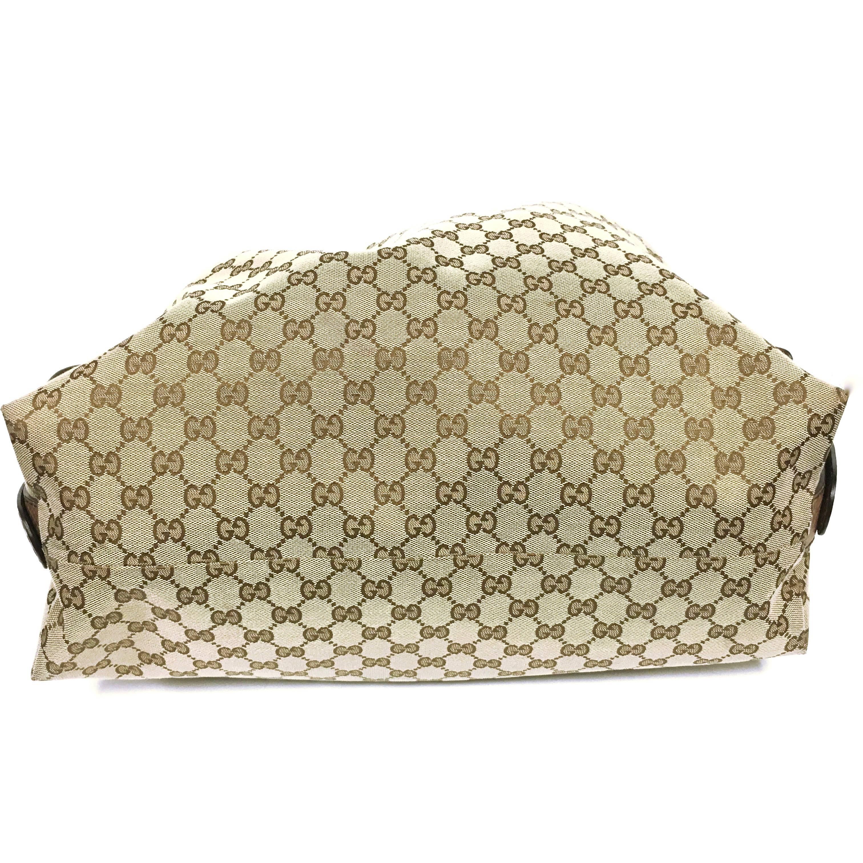 Gucci Beige GG Monogram Canvas Bamboo Bar Large Travel Tote In Excellent Condition In Westlake Village, CA