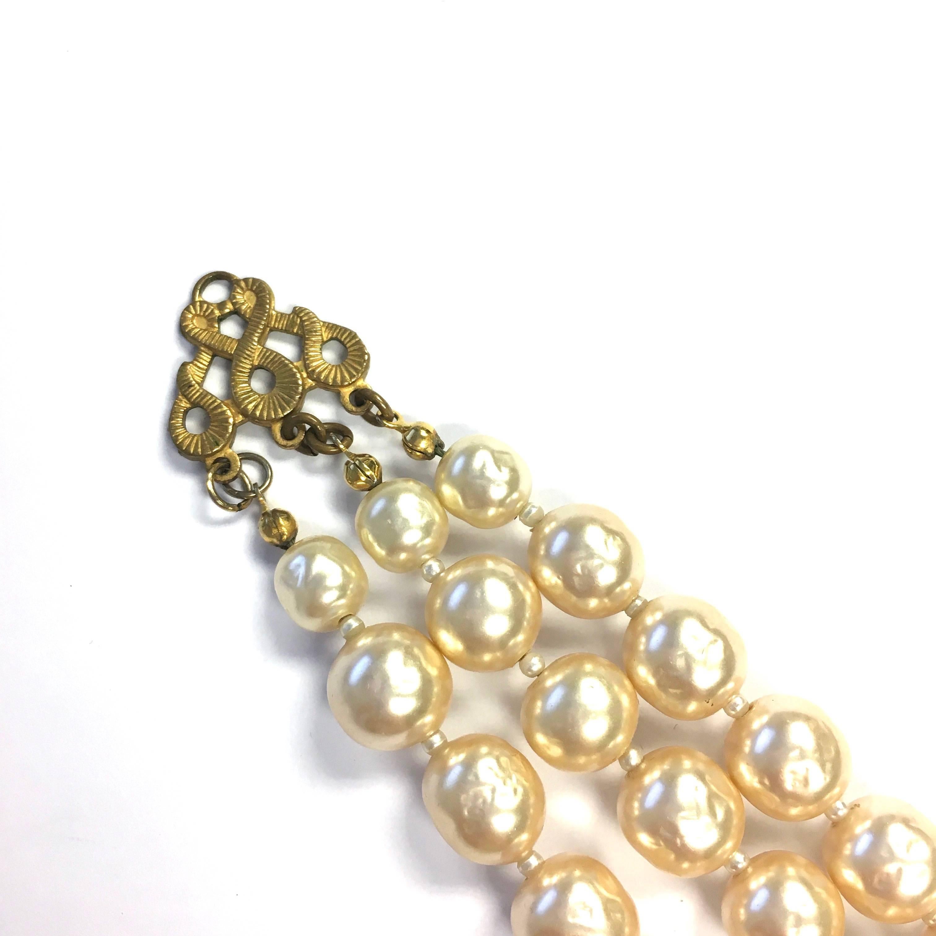 MIRIAM HASKELL Vintage Multi Strand Faux Pearl Choker Necklace In Excellent Condition In Westlake Village, CA