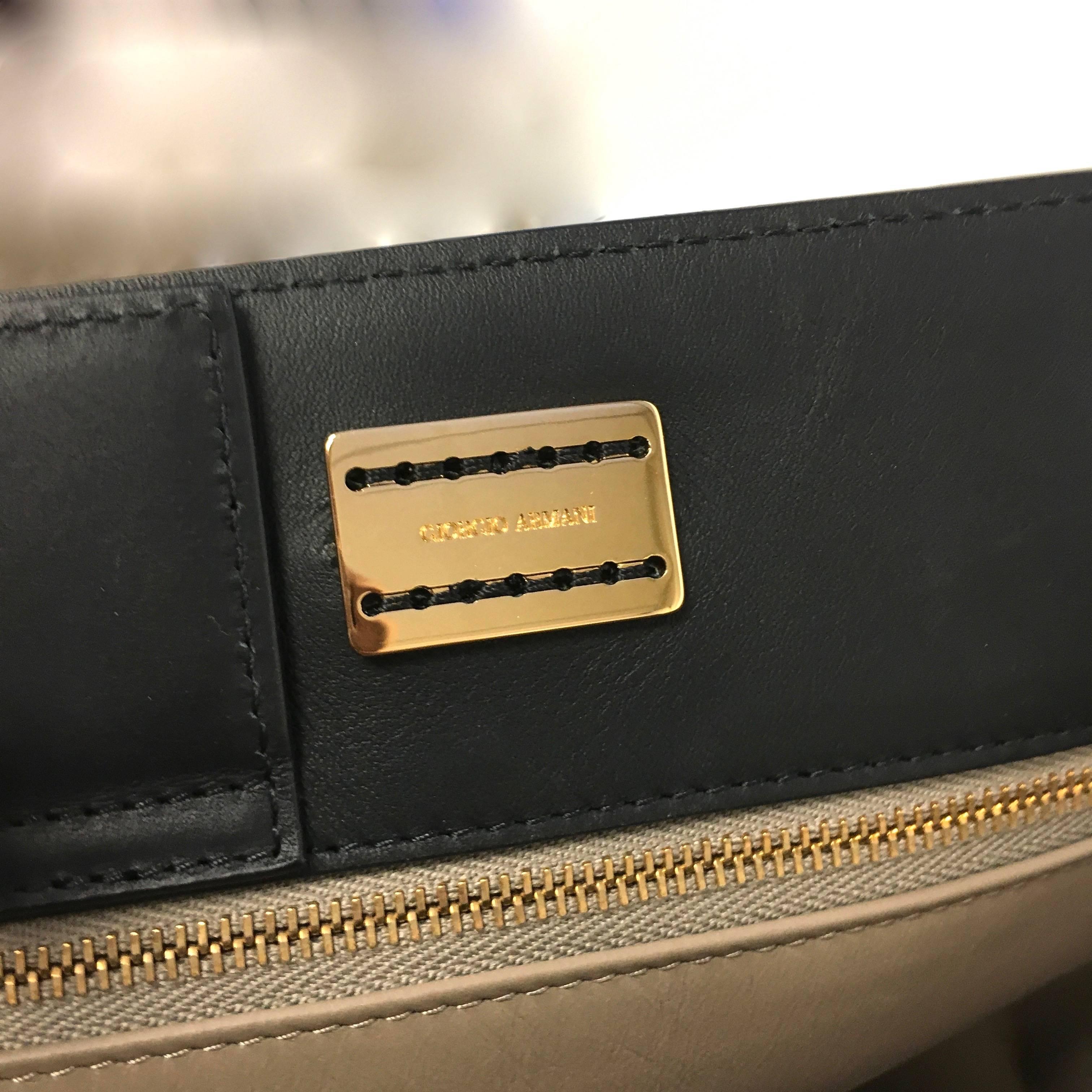 GIORGIO ARMANI  Black Leather Trapeze Tote Large Bag 1