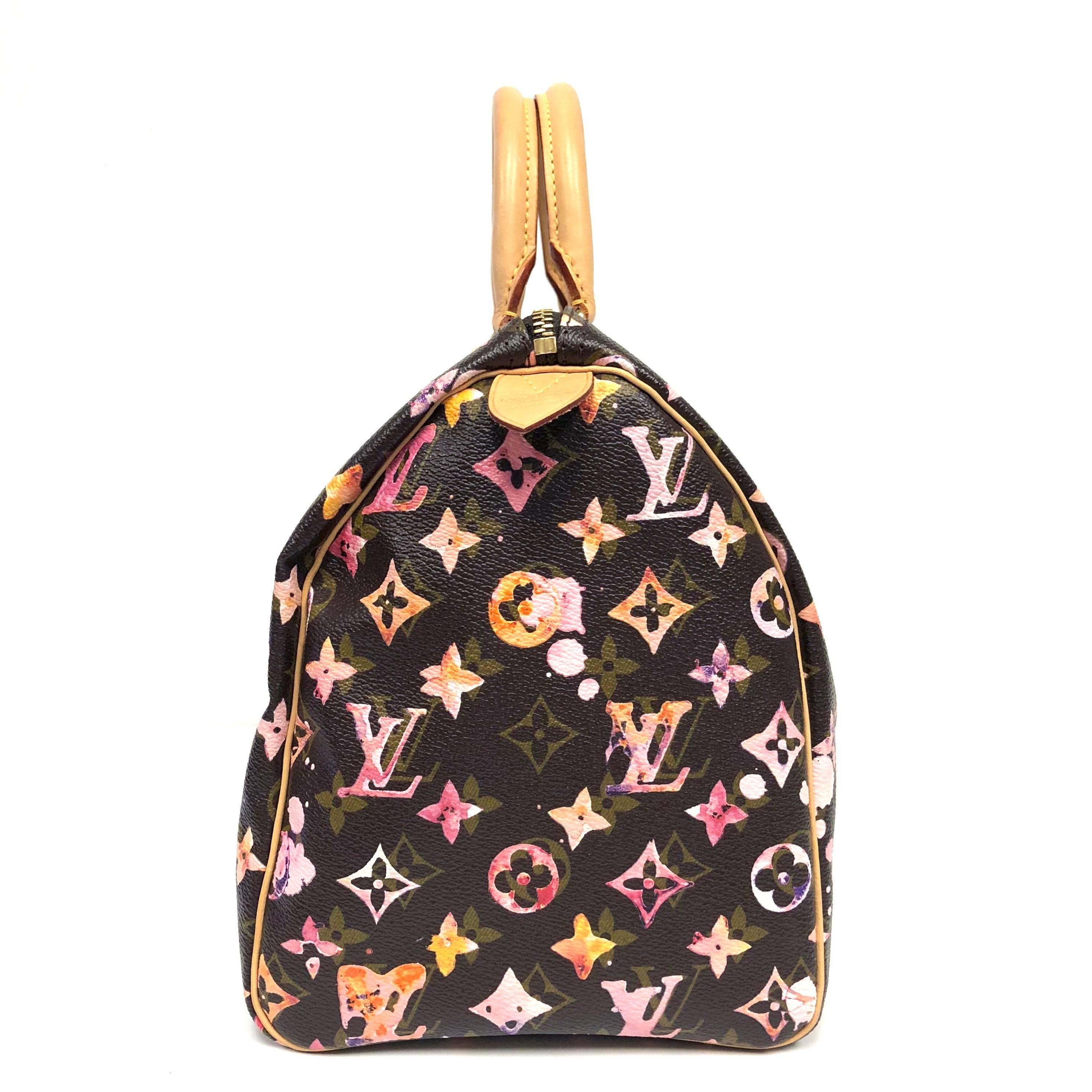 The Monogram Watercolor Speedy 30 is a limited edition piece from the Spring/Summer 2008 collection. American artist Richard Prince collaborated with Marc Jacobs in the production of this exquisite line. A series of 17 different colors are used to