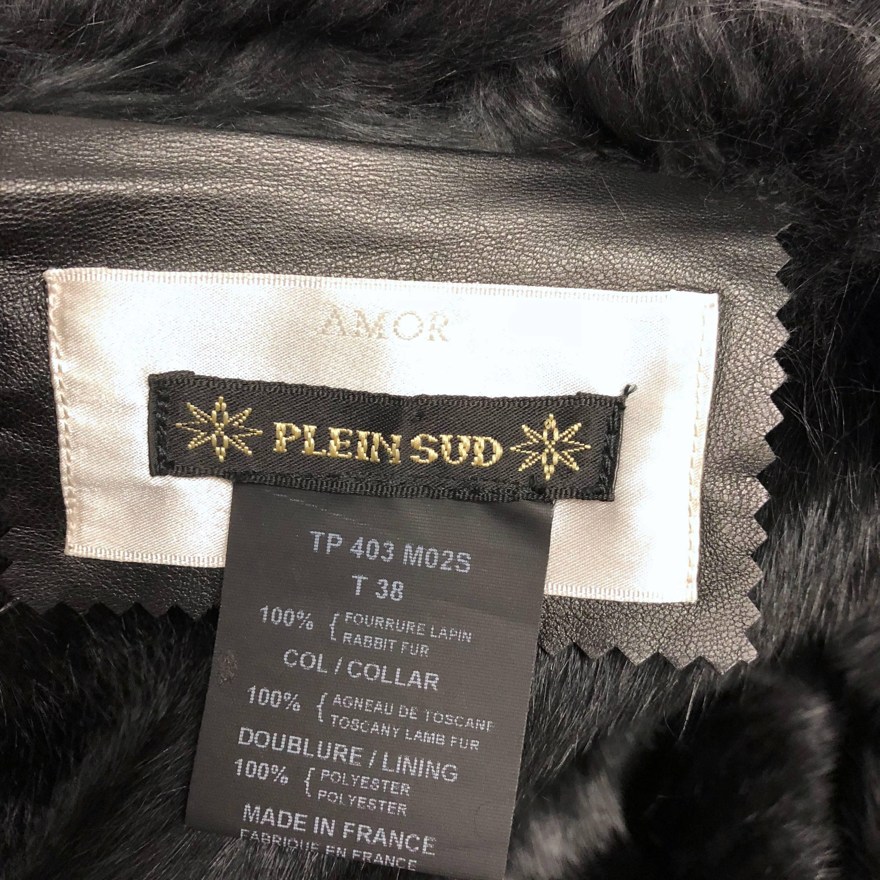 black leather fur coat