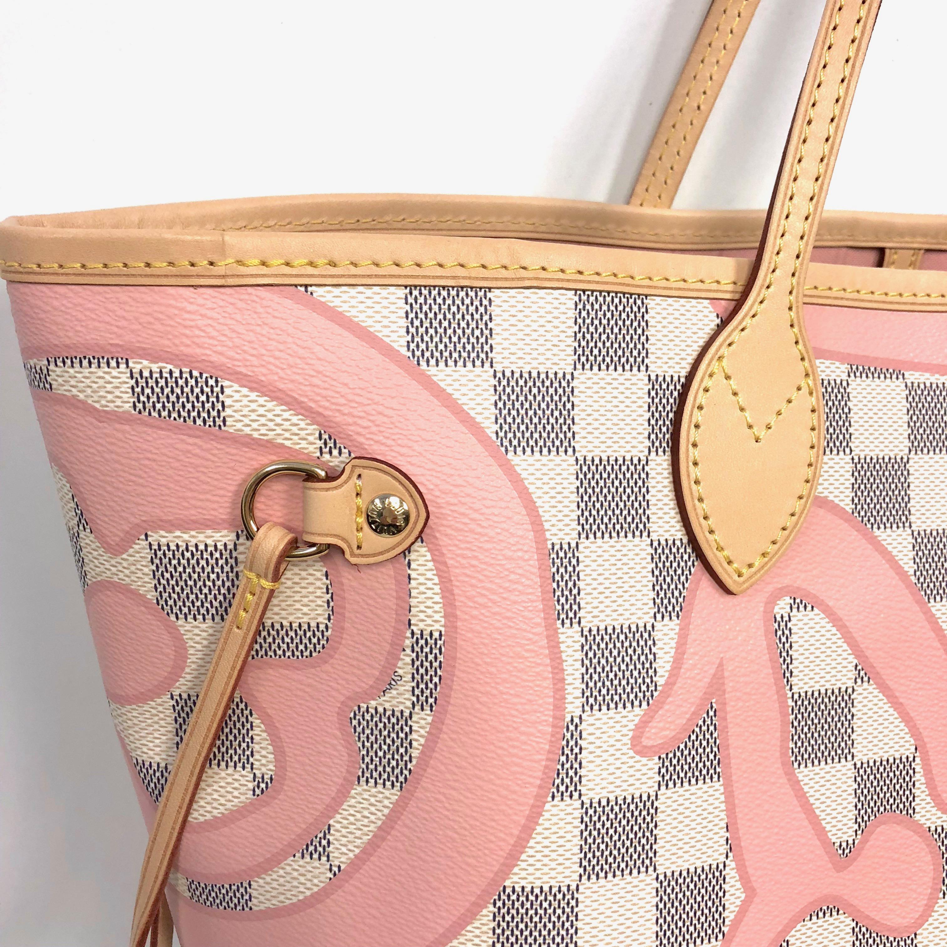 Louis Vuitton Limited Pink Damier Azur Tahitienne Neverfull MM with Pouch  37lk42 at 1stDibs