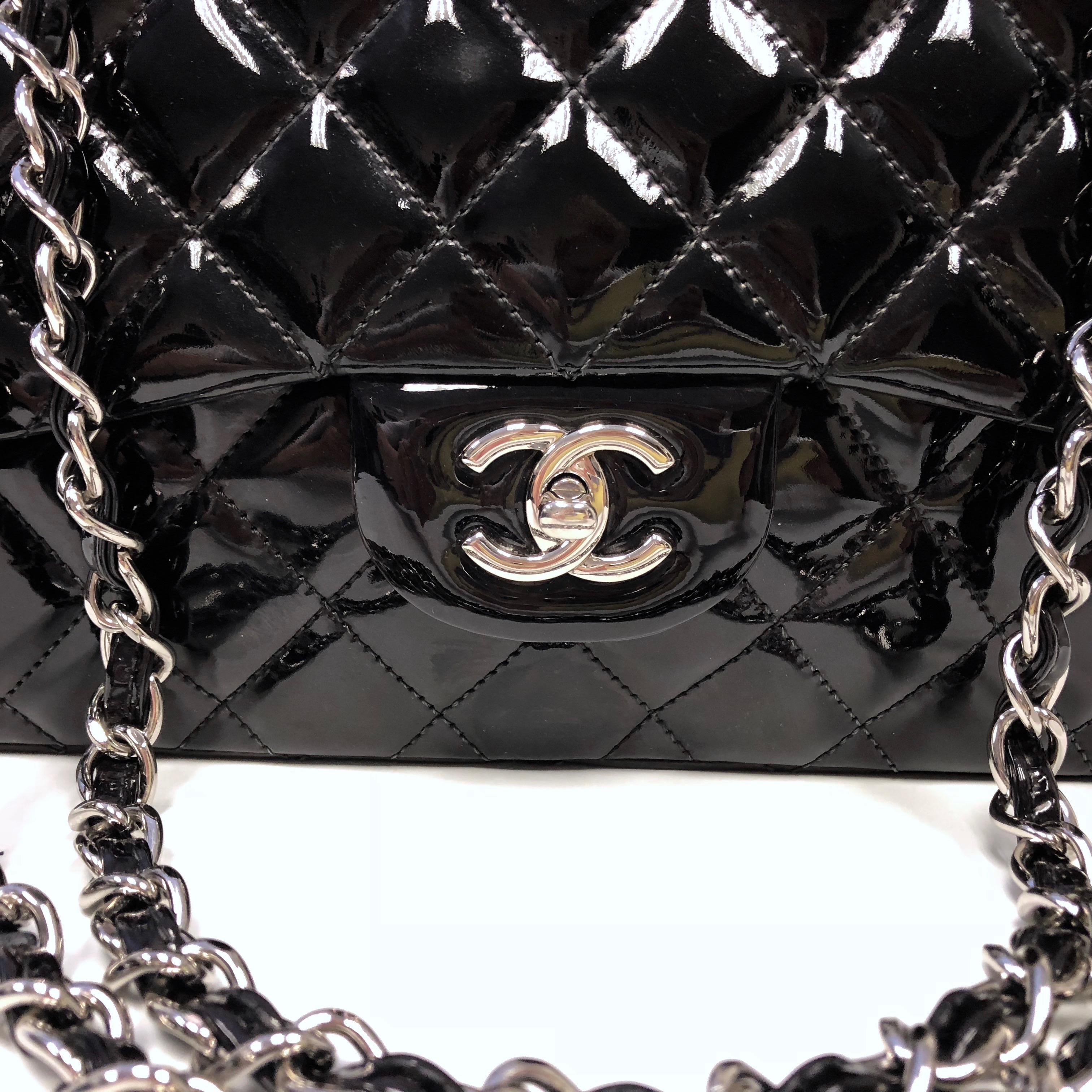 Chanel Classic Quilted Jumbo Single Flap Black Patent Bag  1