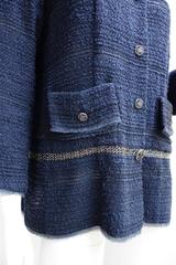 CHANEL Navy Tweed Triple Chain Pewter Buttons Jacket Size 38