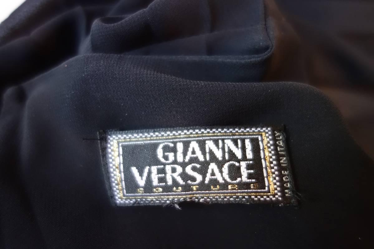 Gianni Versace Couture Black Pleated, Belted Chiffon Dress 1990s 4