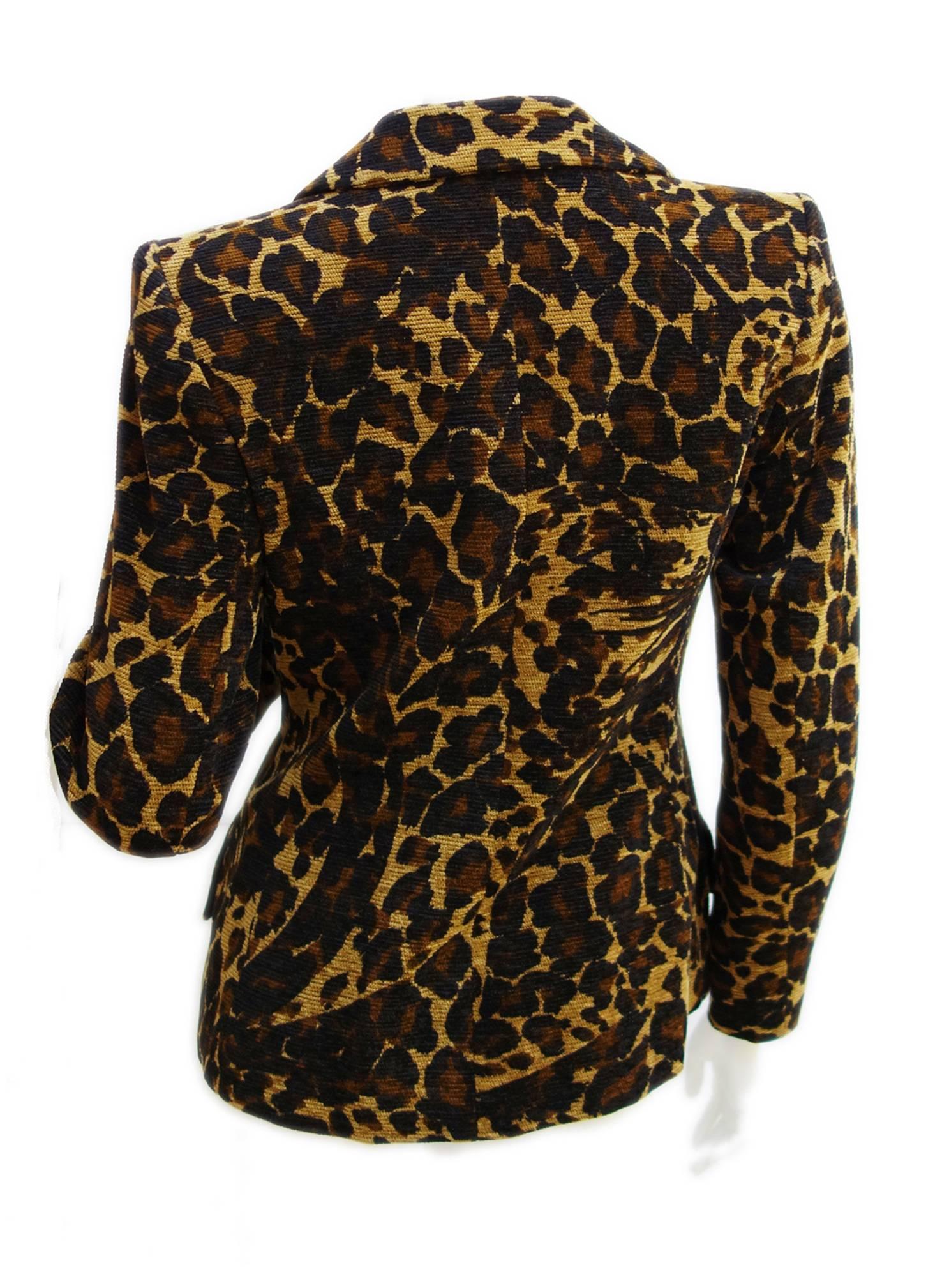 Vintage Yves Saint Lauren Rive Gauche Leopard Print Jacket Blazer Size 36 FR In Excellent Condition In Westlake Village, CA