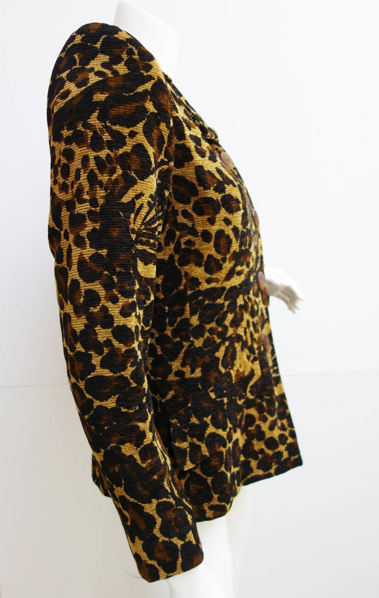 Women's Vintage Yves Saint Lauren Rive Gauche Leopard Print Jacket Blazer Size 36 FR