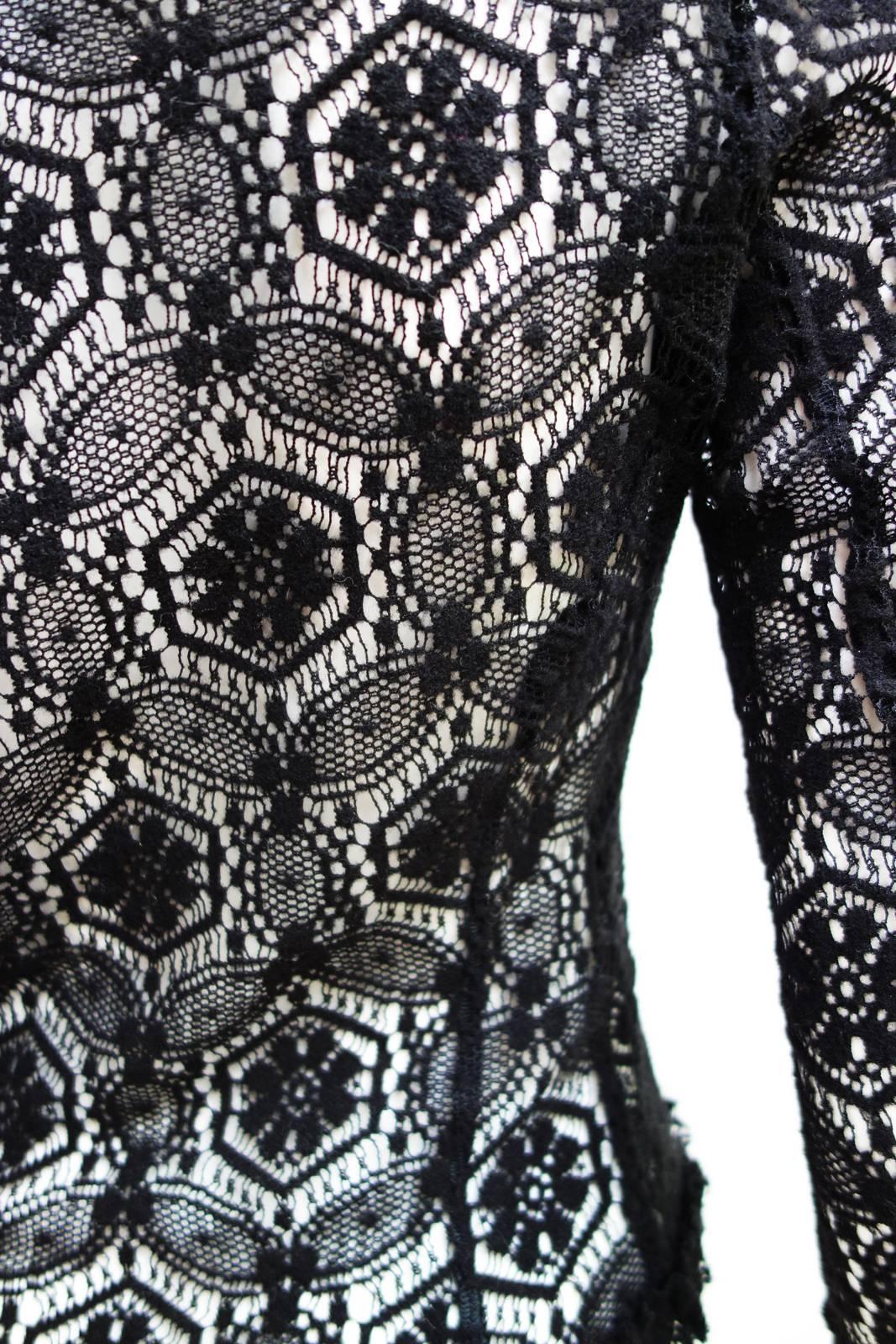 CHANEL Black Lace Cardigan Top 04A Size 38 3