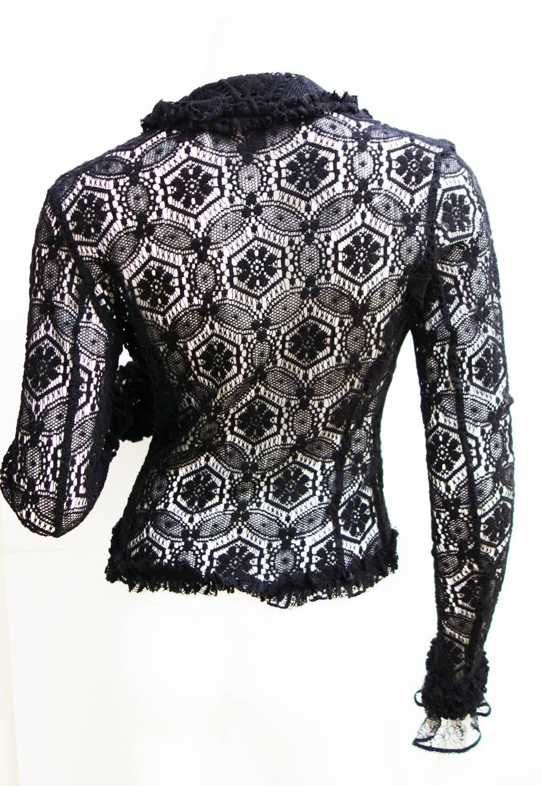 CHANEL Black Lace Cardigan Top 04A Size 38 In Excellent Condition In Westlake Village, CA
