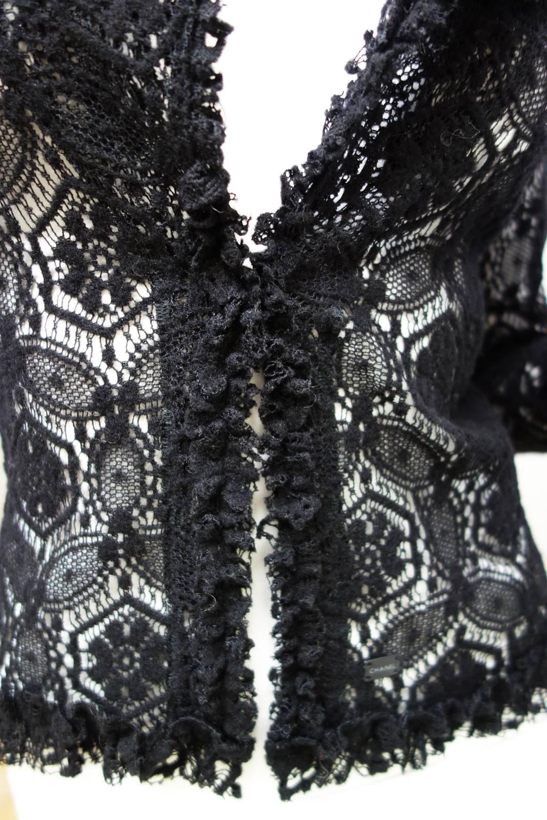 Women's CHANEL Black Lace Cardigan Top 04A Size 38