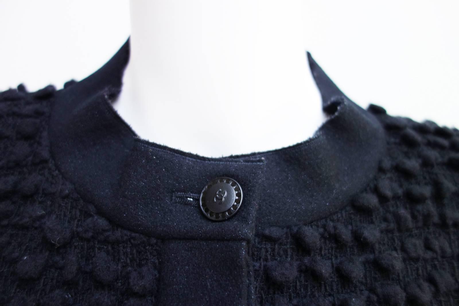 Women's Chanel Black Wool Popcorn Tweed Gripoix Belt Jacket Size 40 For Sale