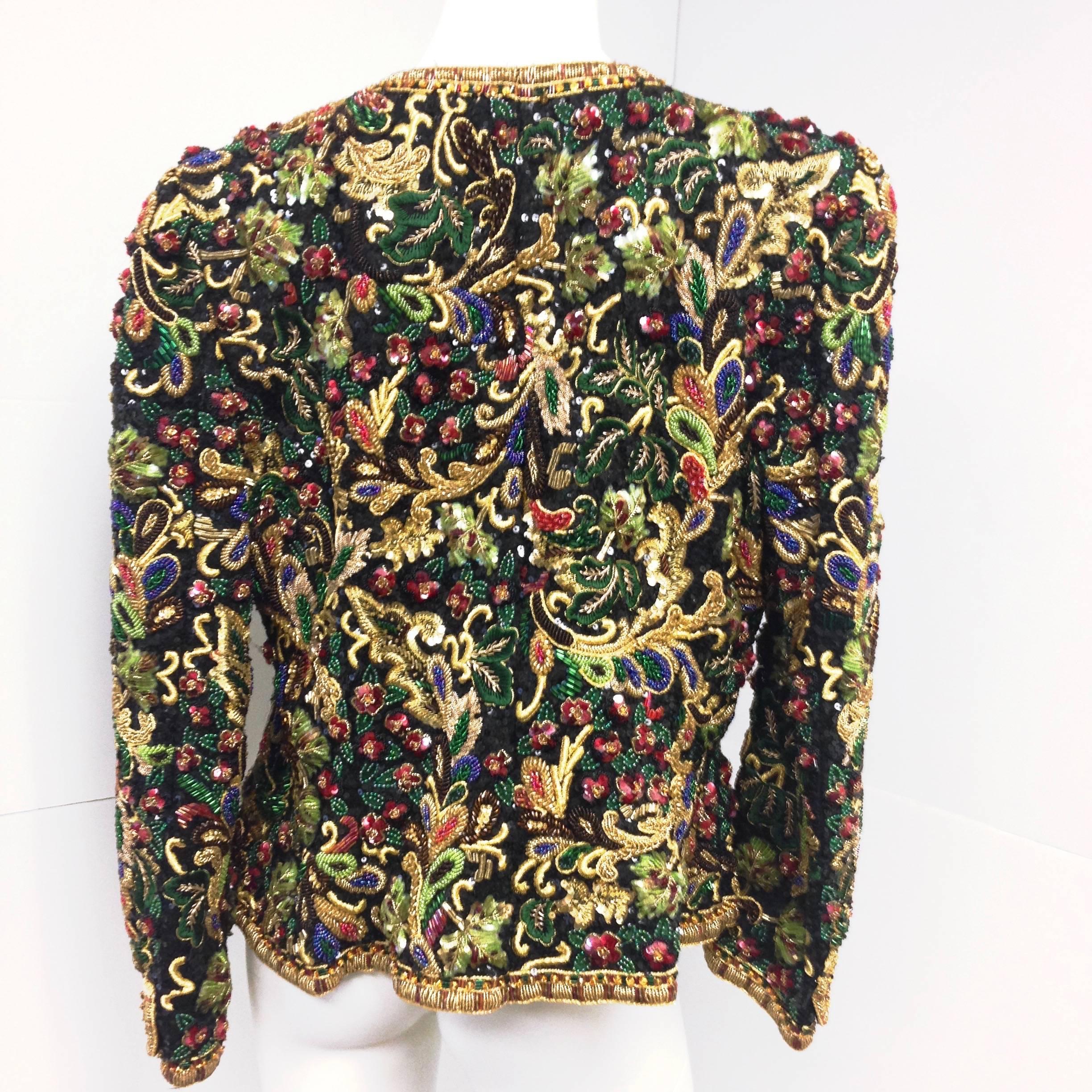 1983 Oscar de La Renta Heavily Embroidered and Beaded Evening Jacket In Excellent Condition In Westlake Village, CA