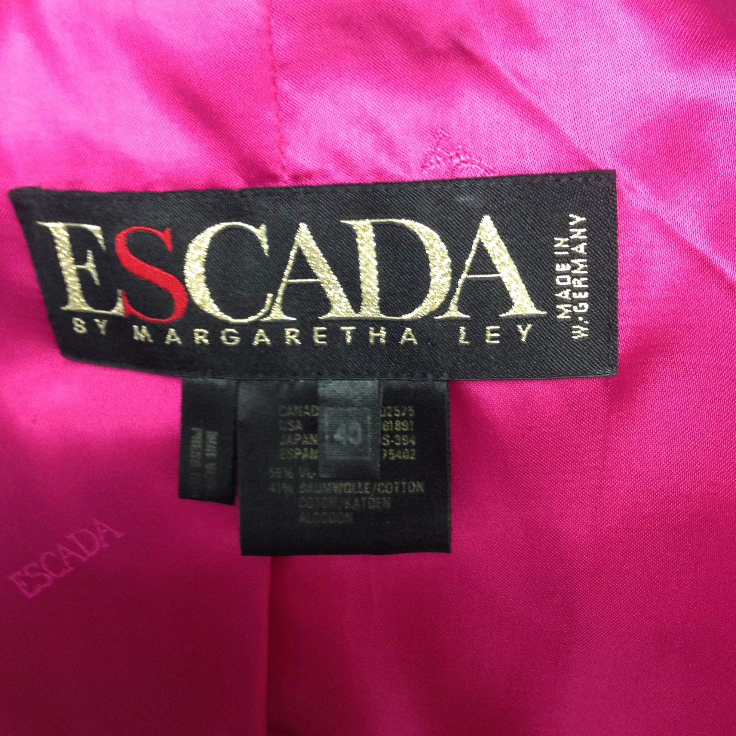 Escada by Margaretha Ley Black Velvet Fuchsia and Gold Evening Jacket, 1980s   1