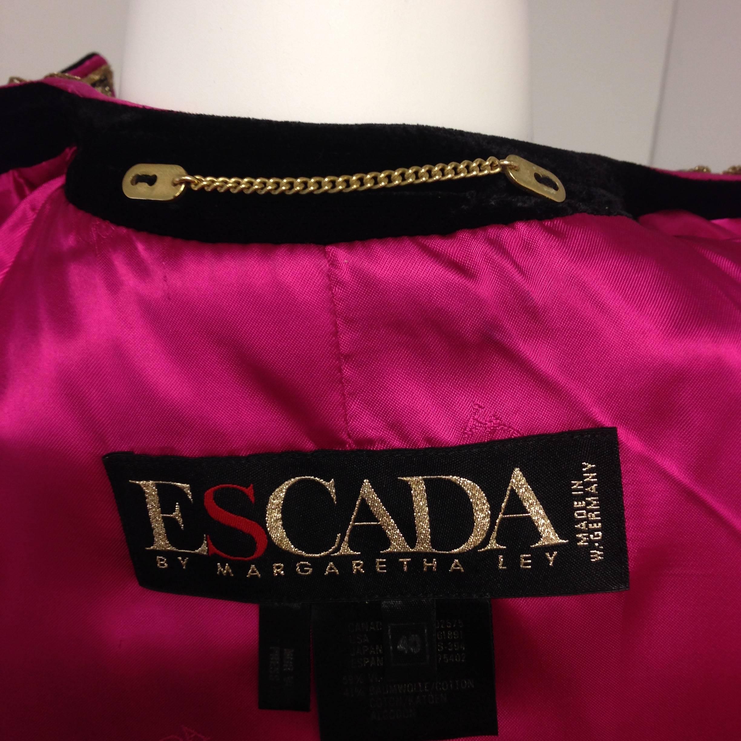 Escada by Margaretha Ley Black Velvet Fuchsia and Gold Evening Jacket, 1980s   2