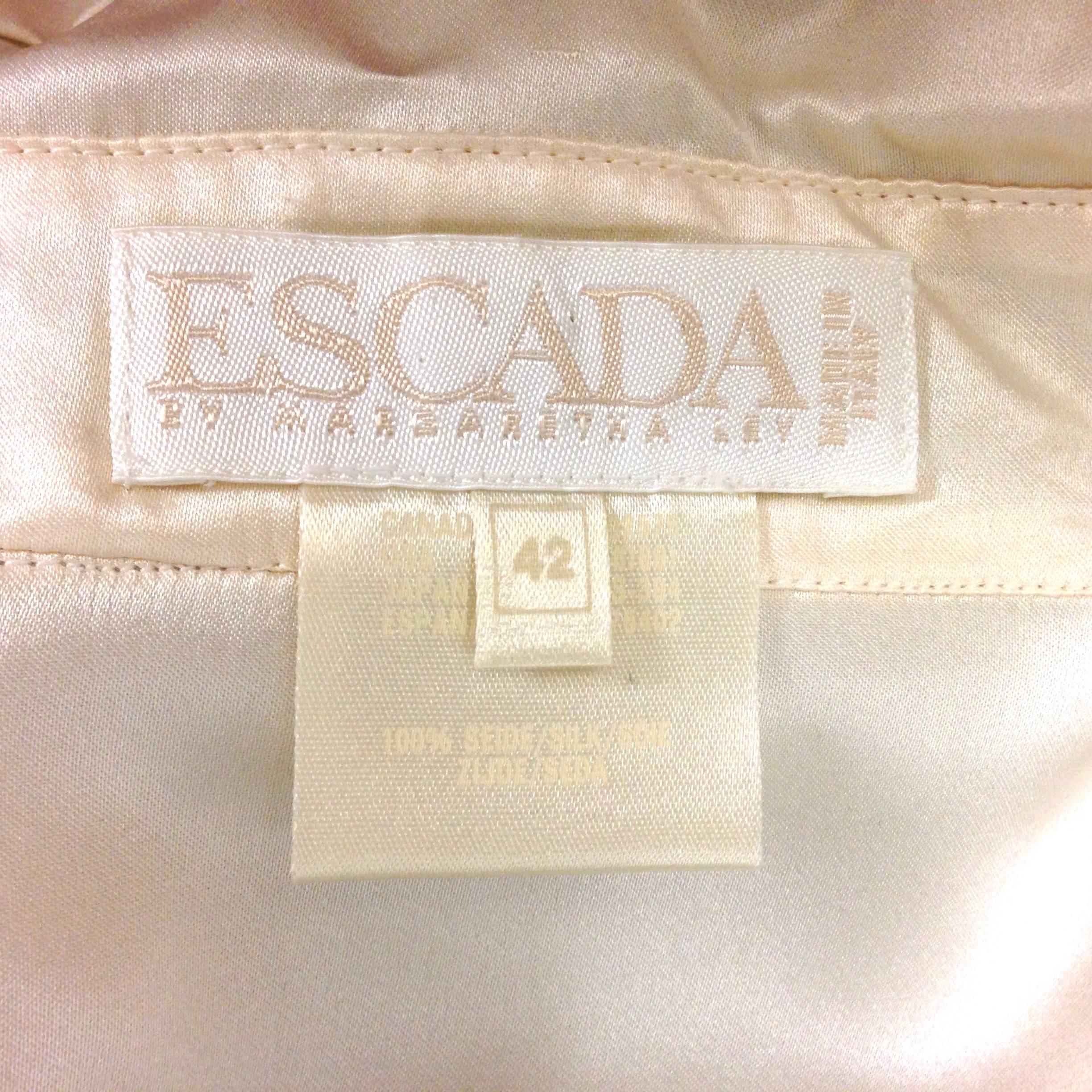 Escada by Margaretha Ley Cream Silk Buttom Up Blouse In Excellent Condition For Sale In Westlake Village, CA
