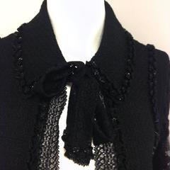 CHANEL Black Tweed and Lace Beaded Jacket 09C Size 38