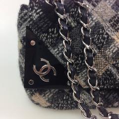 Chanel Quilted Tweed Brown Gray Flap Chain Shoulder Bag