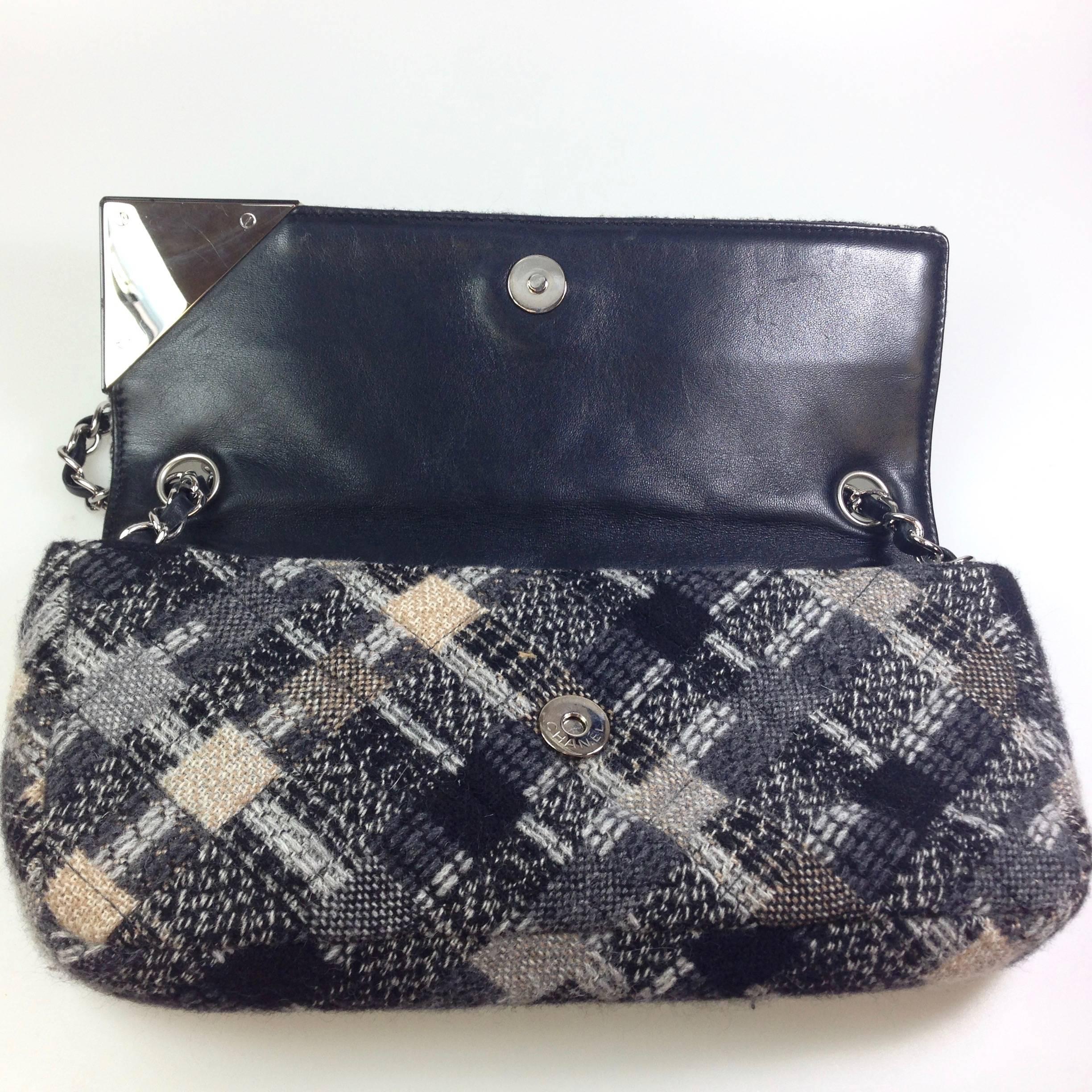 Women's Chanel Quilted Tweed Brown Gray Flap Chain Shoulder Bag