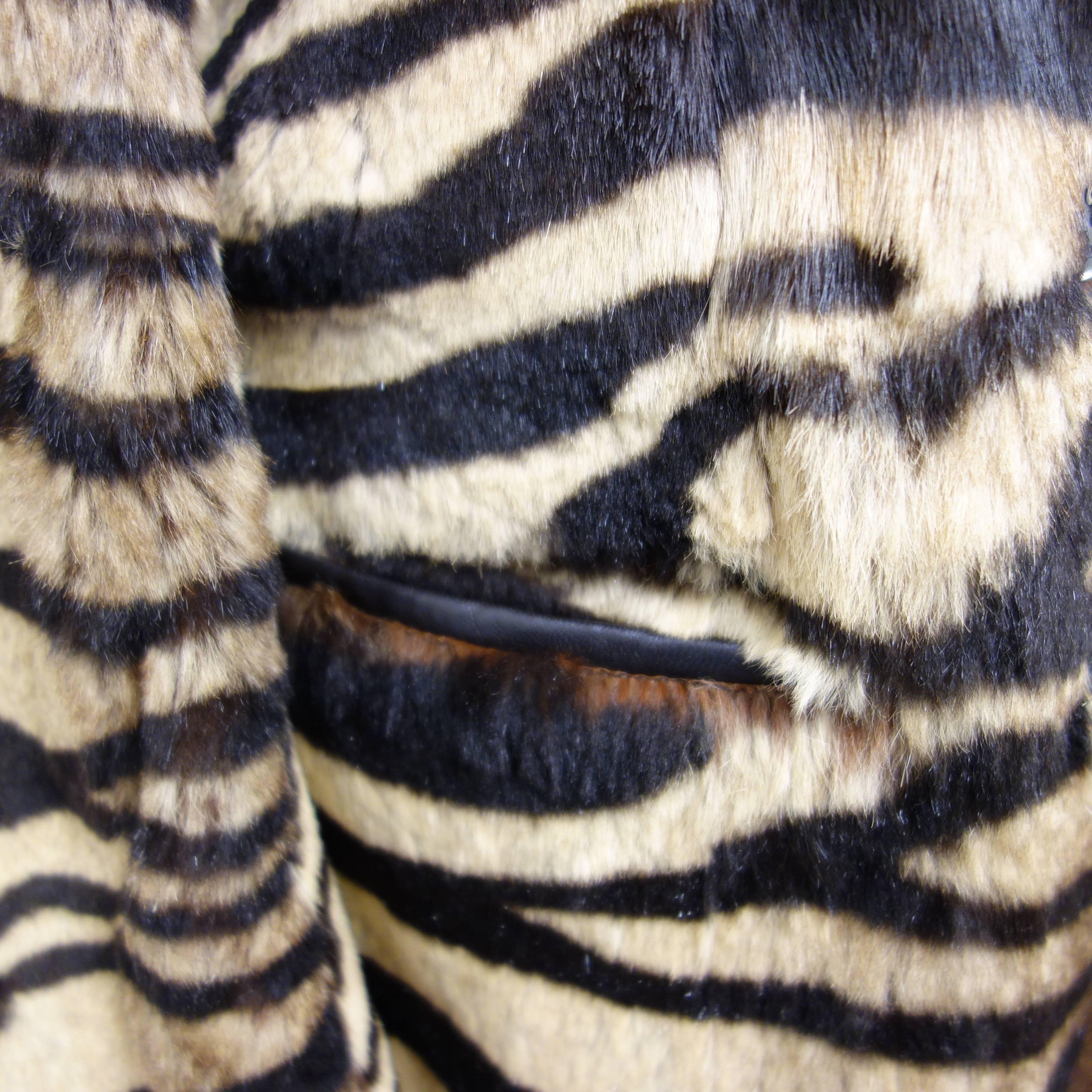 Black Salvatore Ferragamo Lapin Fur Animal Print Leather Coat  For Sale