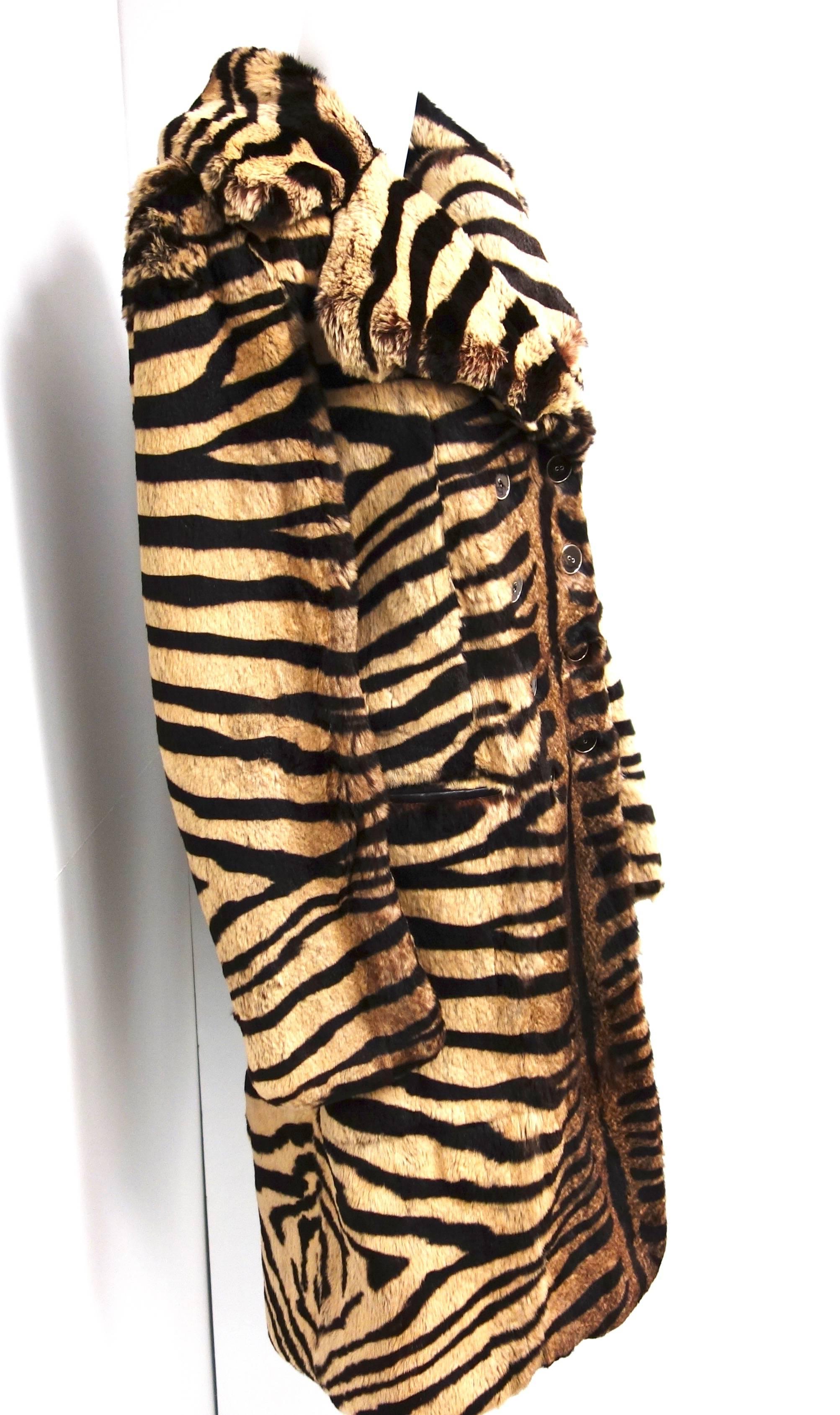 Salvatore Ferragamo Lapin Fur Animal Print Leather Coat  In Excellent Condition For Sale In Westlake Village, CA