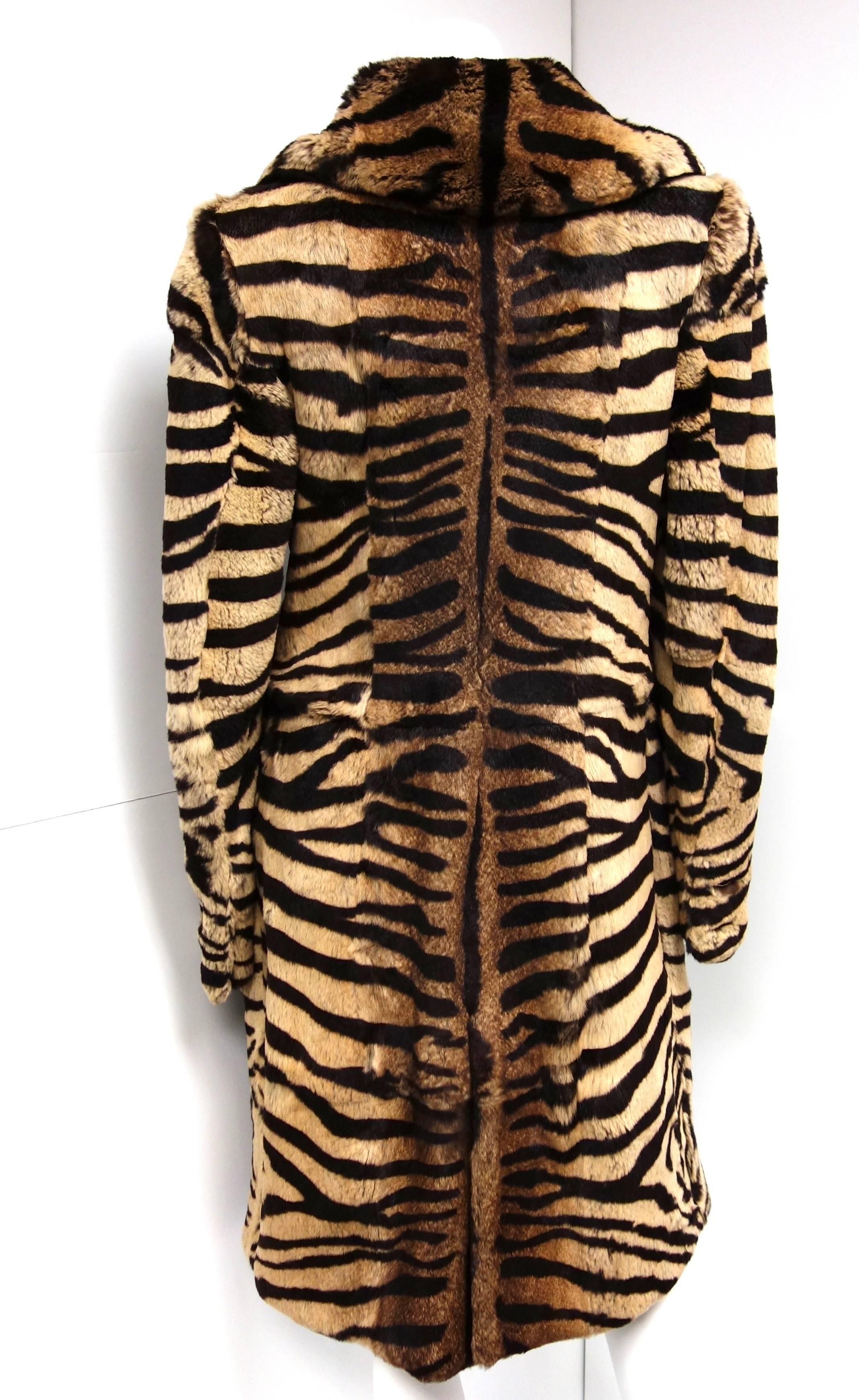 Women's Salvatore Ferragamo Lapin Fur Animal Print Leather Coat  For Sale