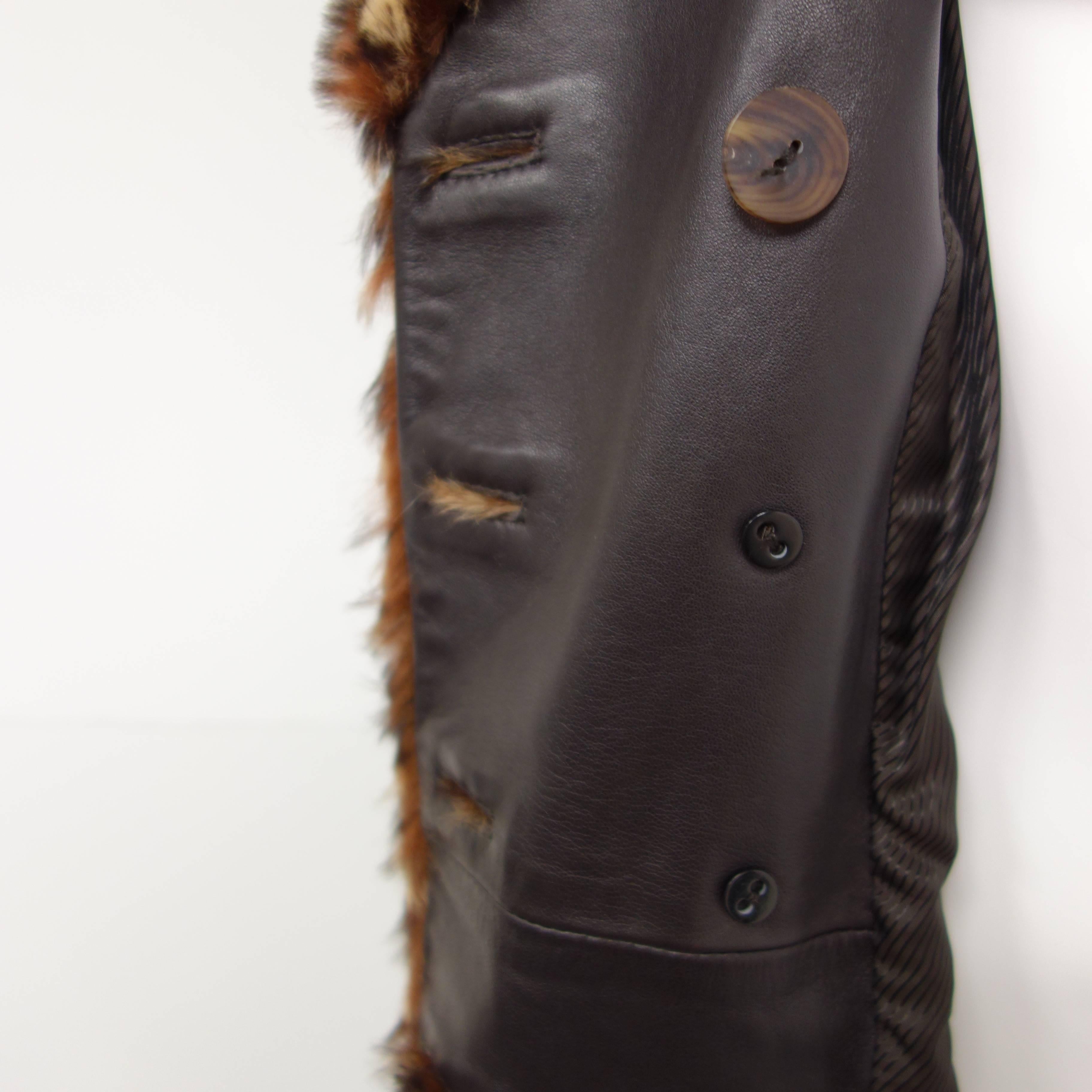 Salvatore Ferragamo Lapin Fur Animal Print Leather Coat  For Sale 1