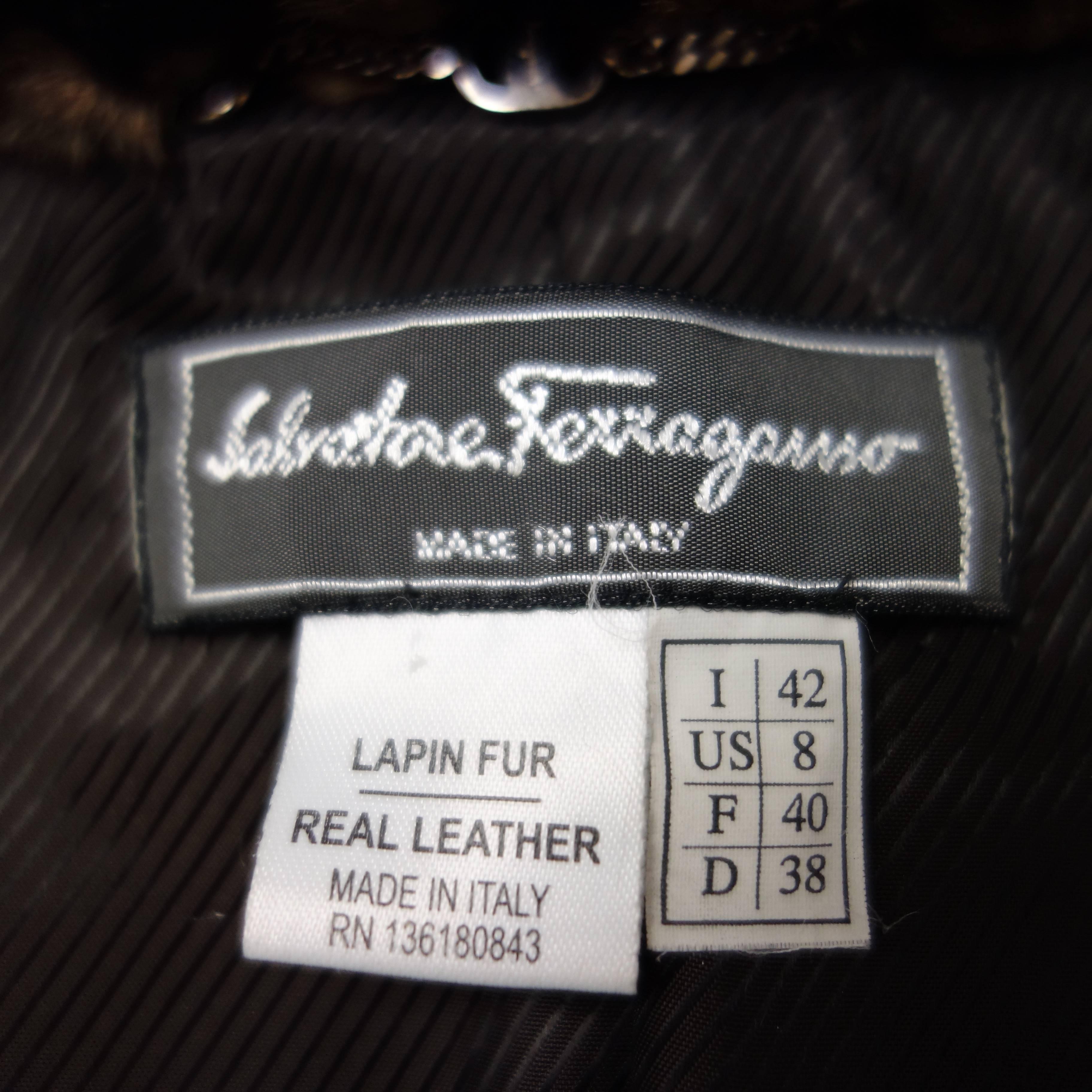Salvatore Ferragamo Lapin Pelz Tierdruck Ledermantel im Angebot 3