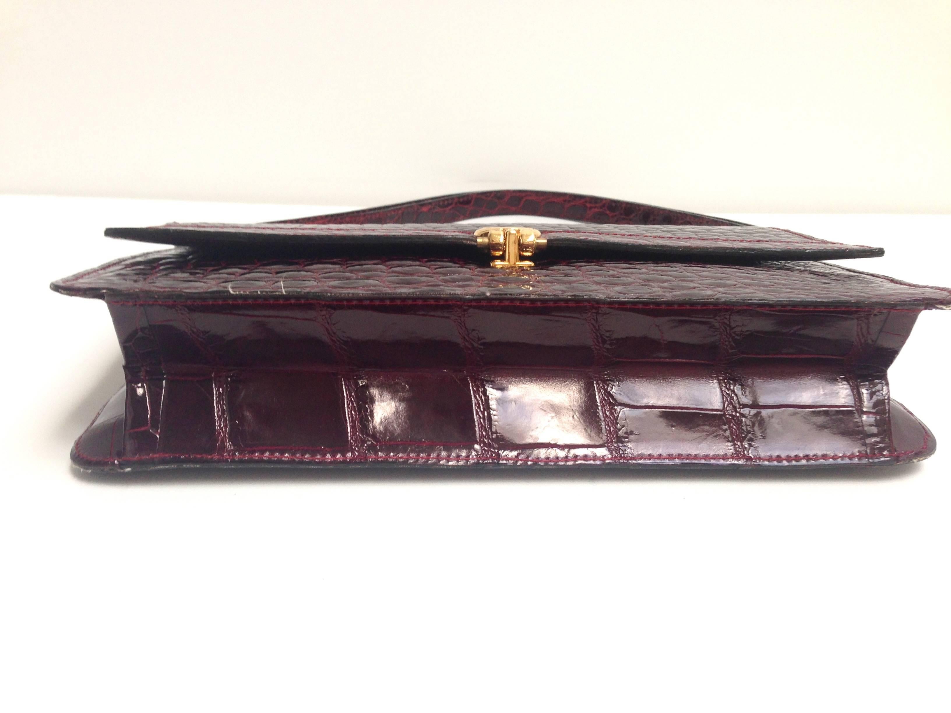 Black Christian Dior Rare Vintage Crocodile Burgundy Handbag
