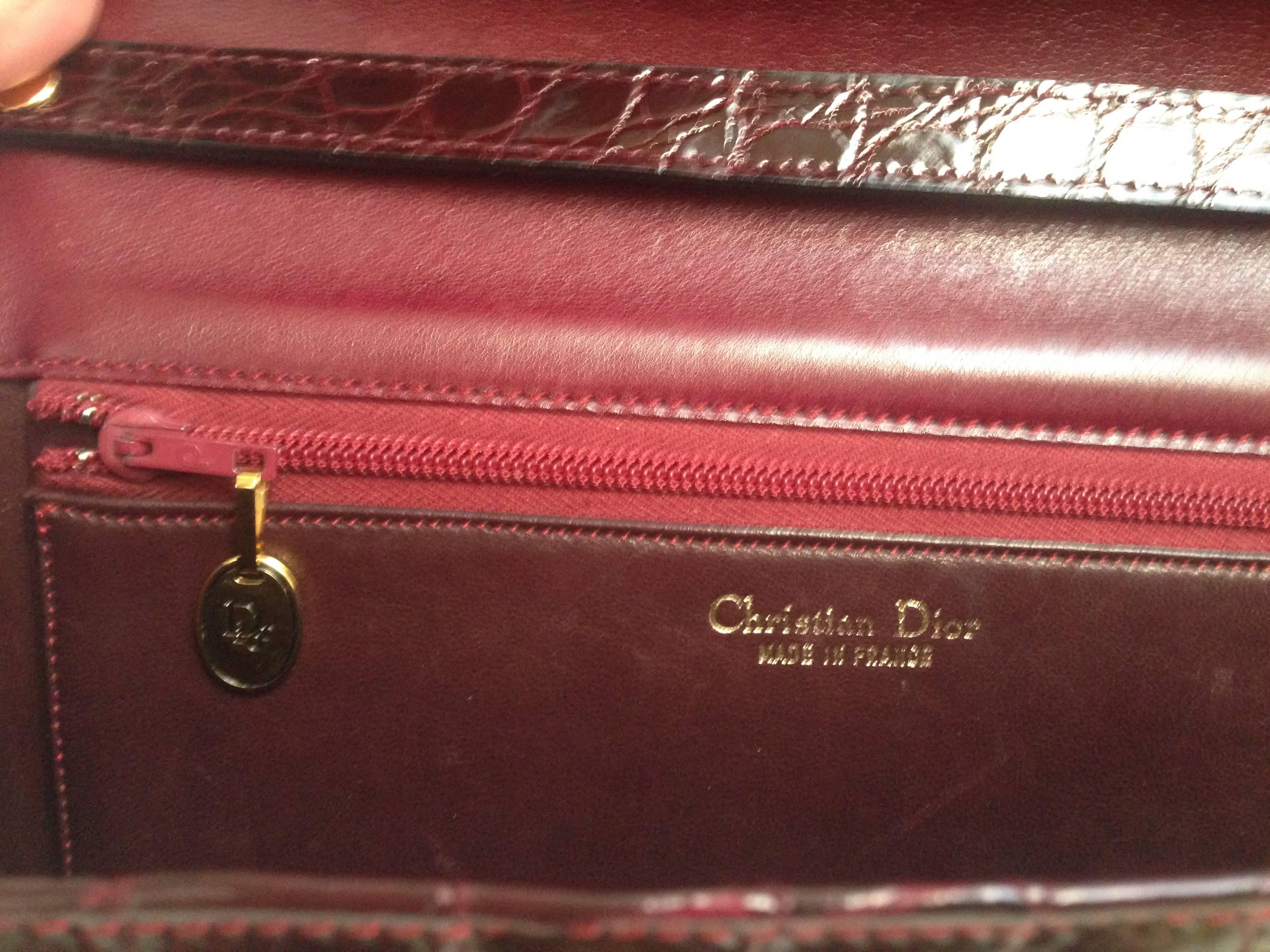 Christian Dior Rare Vintage Crocodile Burgundy Handbag 1