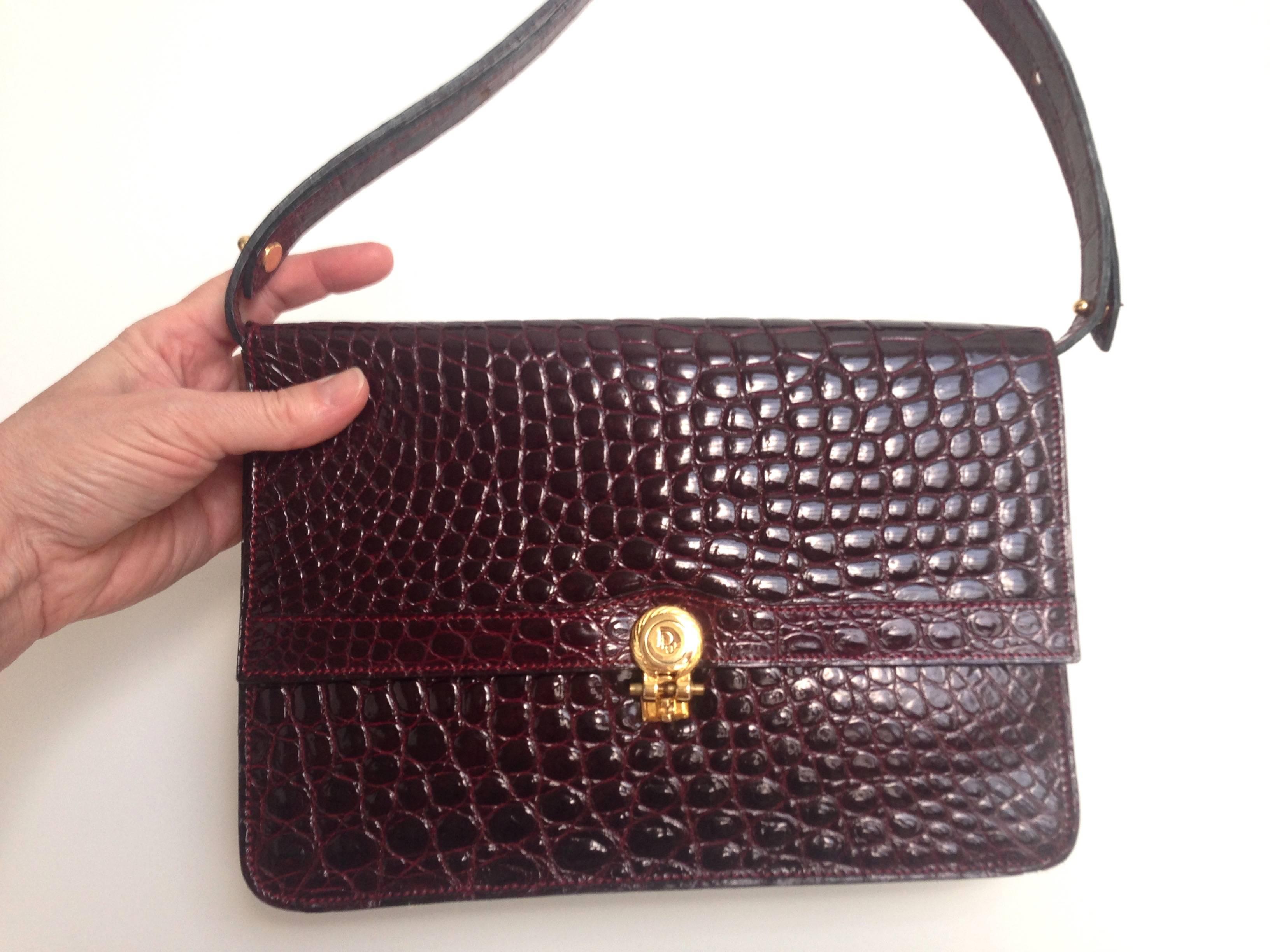 Christian Dior Rare Vintage Crocodile Burgundy Handbag 2
