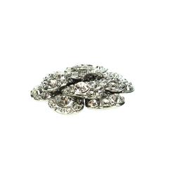Chanel Camellia Crystal Pin CC Silver Brooch Large