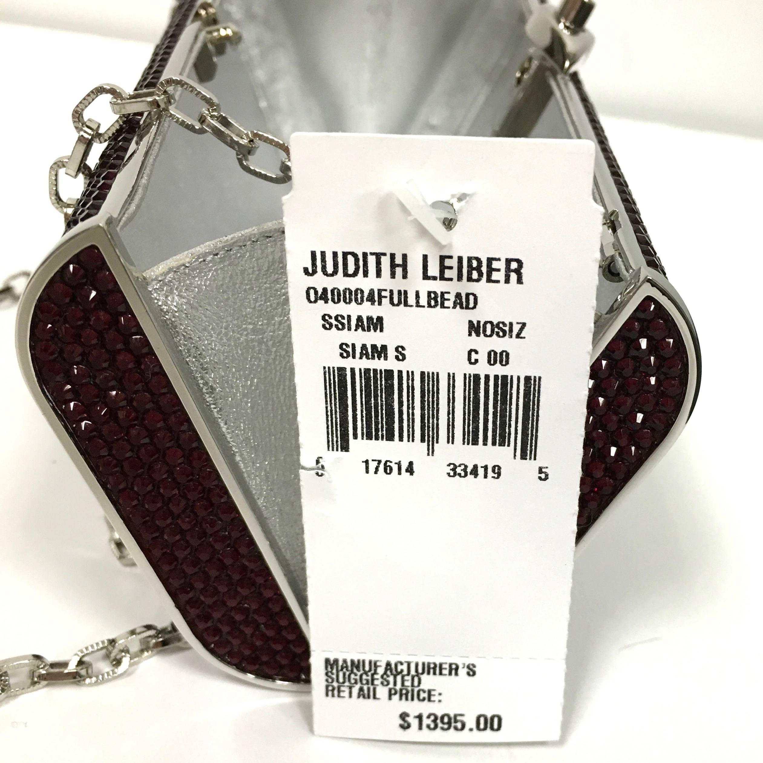 Black JUDITH LEIBER Silver Framed Red Crystal Minaudiere Clutch Bag