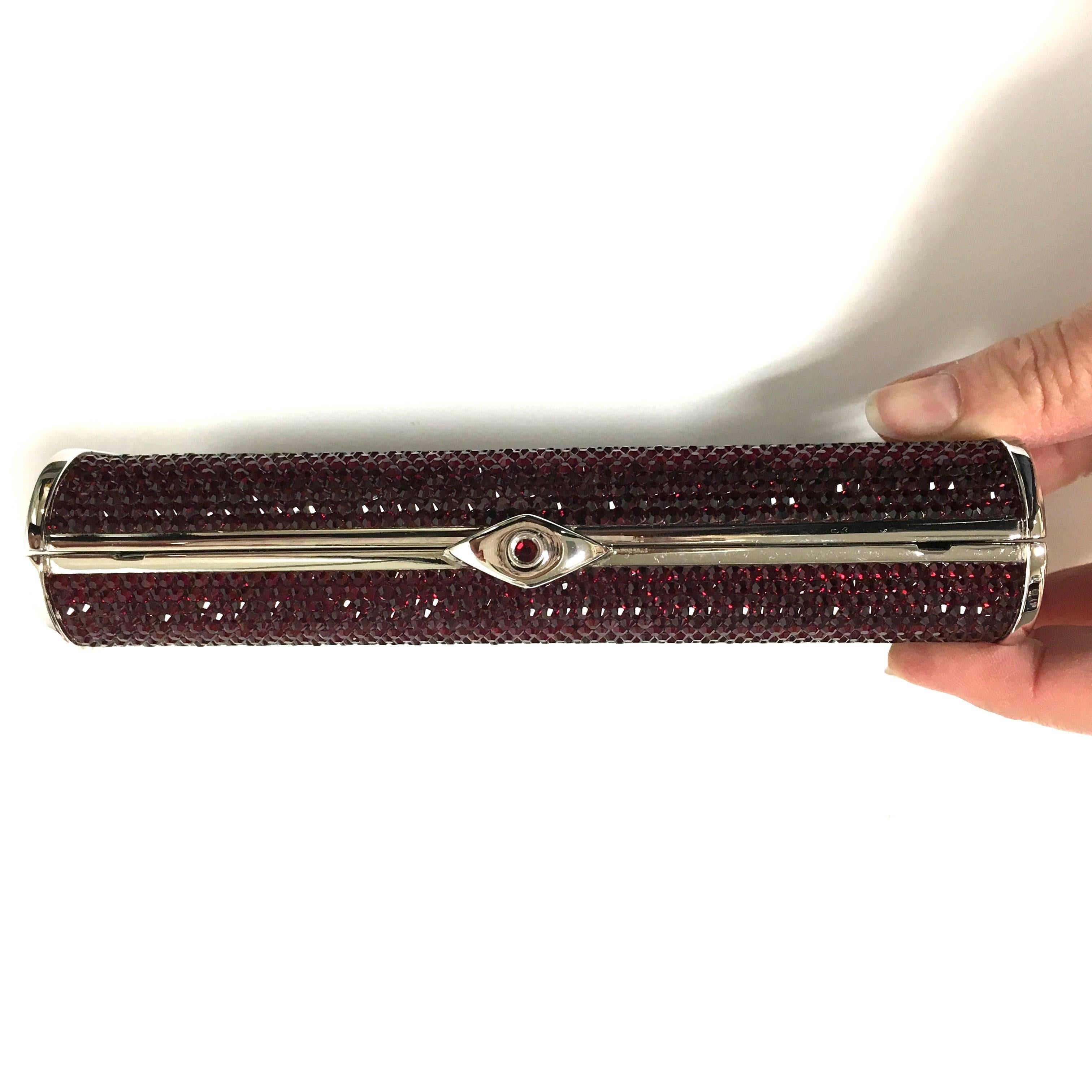 Women's JUDITH LEIBER Silver Framed Red Crystal Minaudiere Clutch Bag