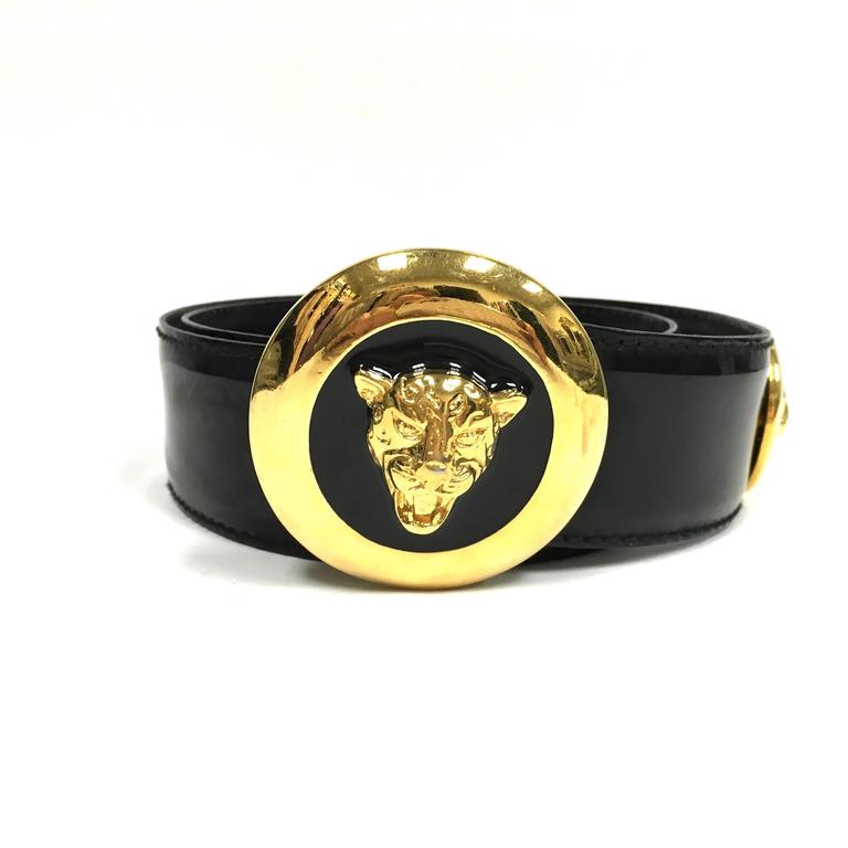 Vintage Escada Tiger Head Belt Brown Patent Leather Gold Medallion sz 38 ESCADA Leather Gold Belts for Women for sale | eBay main image 3