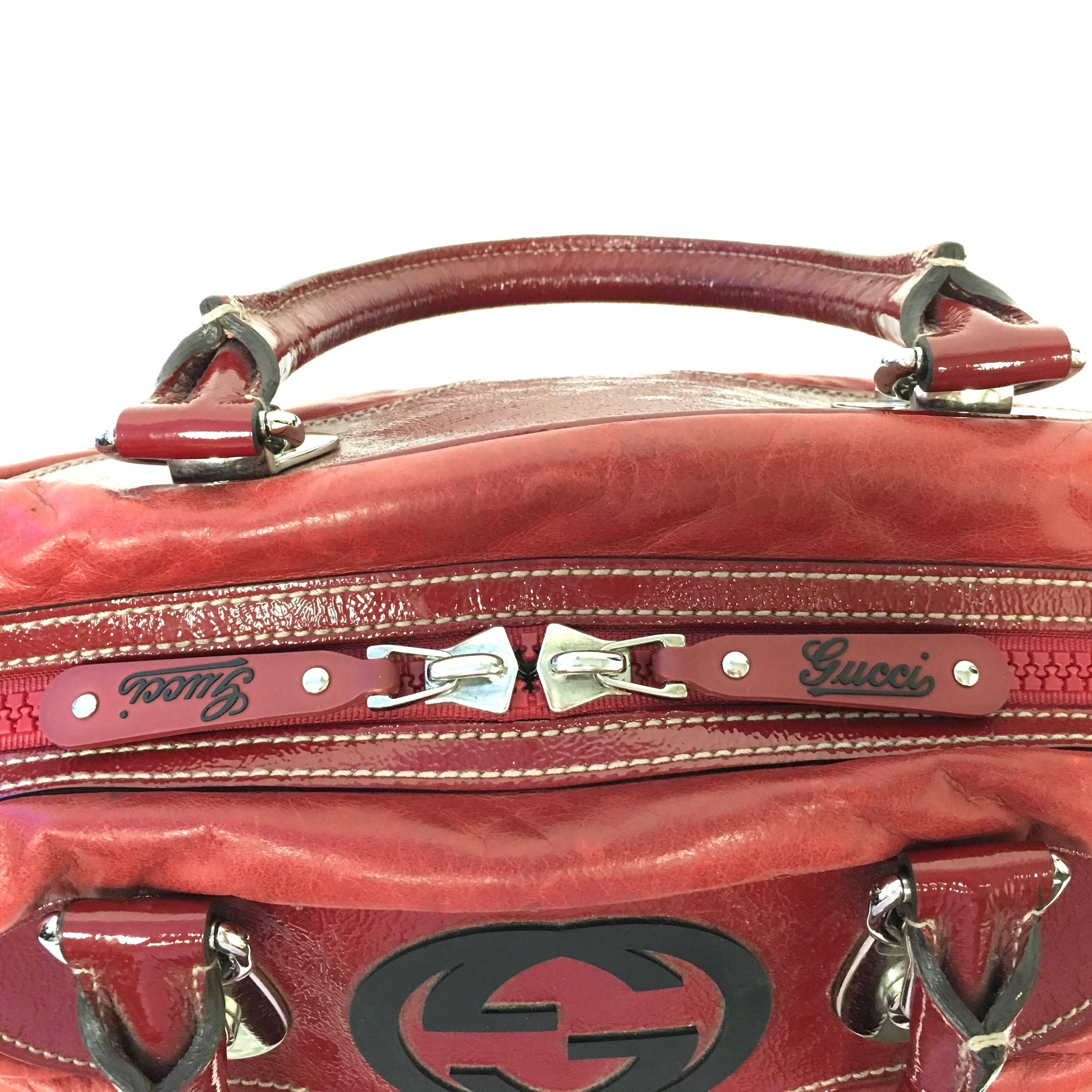 Gucci Red Snow Glam Boston Bag In Excellent Condition In Westlake Village, CA
