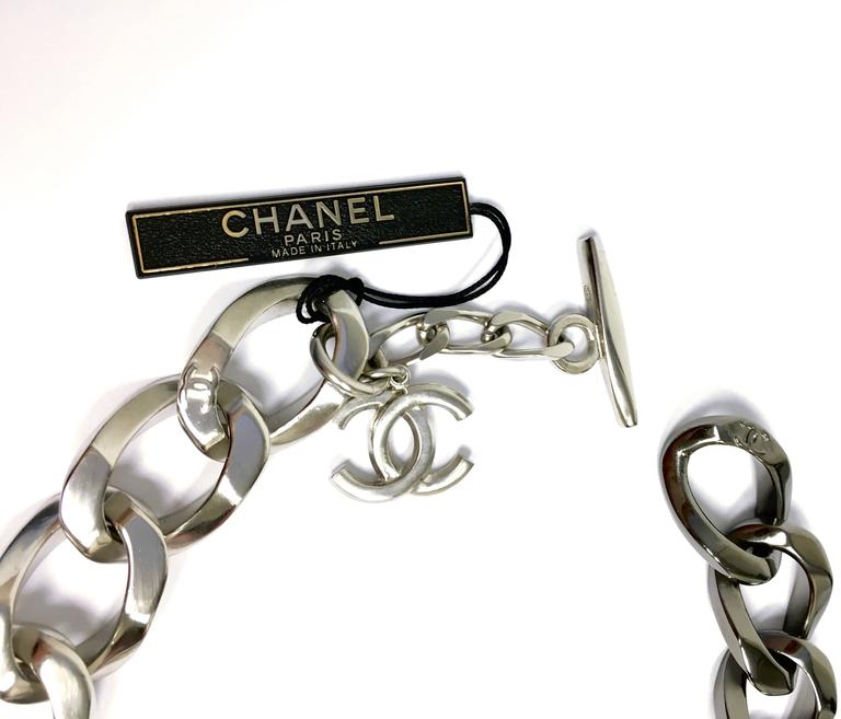 CHANEL 13K Chunky Chain CC Link Two Tone Metal Necklace at 1stDibs ...