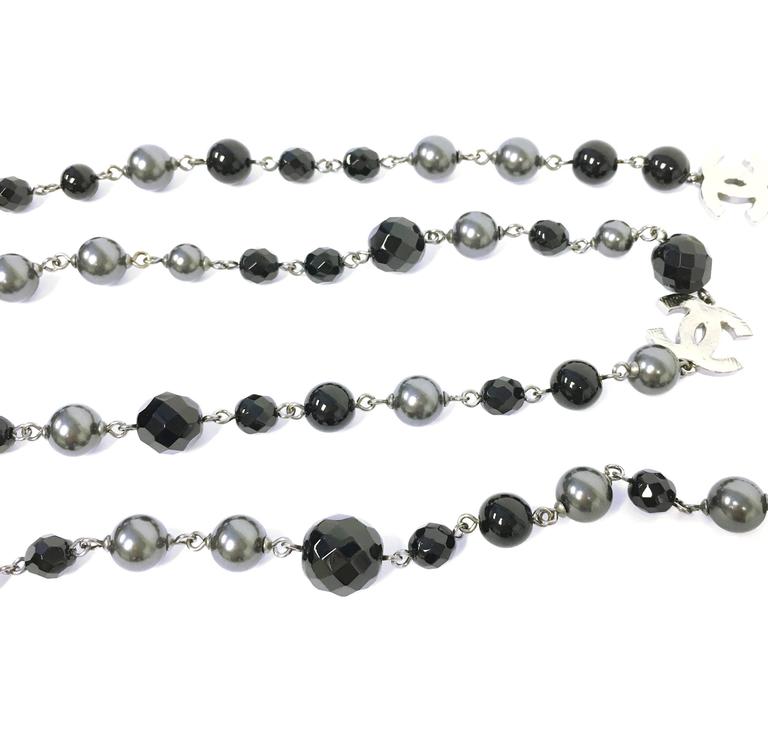 Chanel CC Logo Black Grey Pearl Long Necklace at 1stDibs  chanel grey  pearl necklace, chanel necklace with pearls and logo