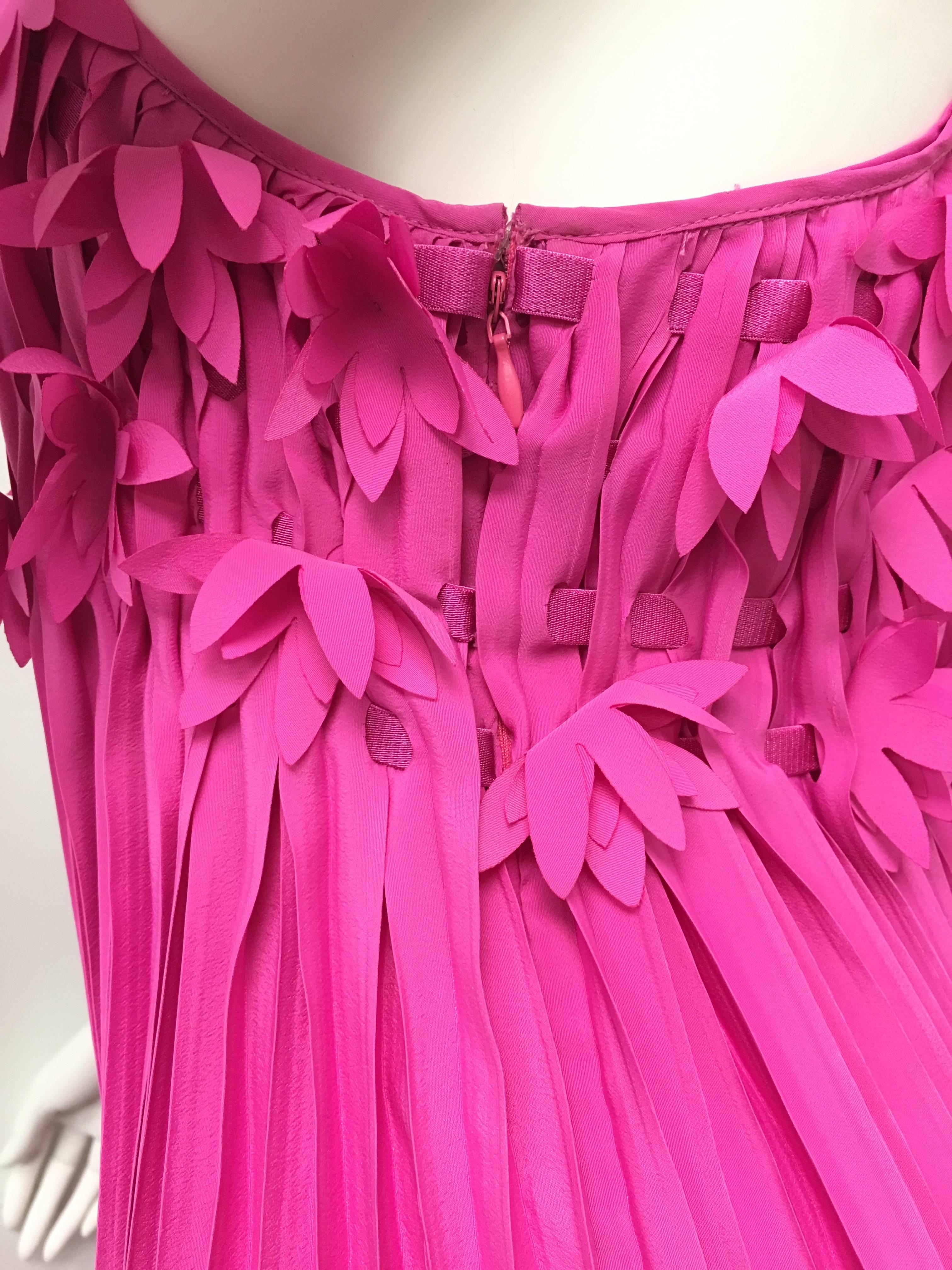 Women's Blumarine Fuchsia Cutout Flower Pleated Summer Dress