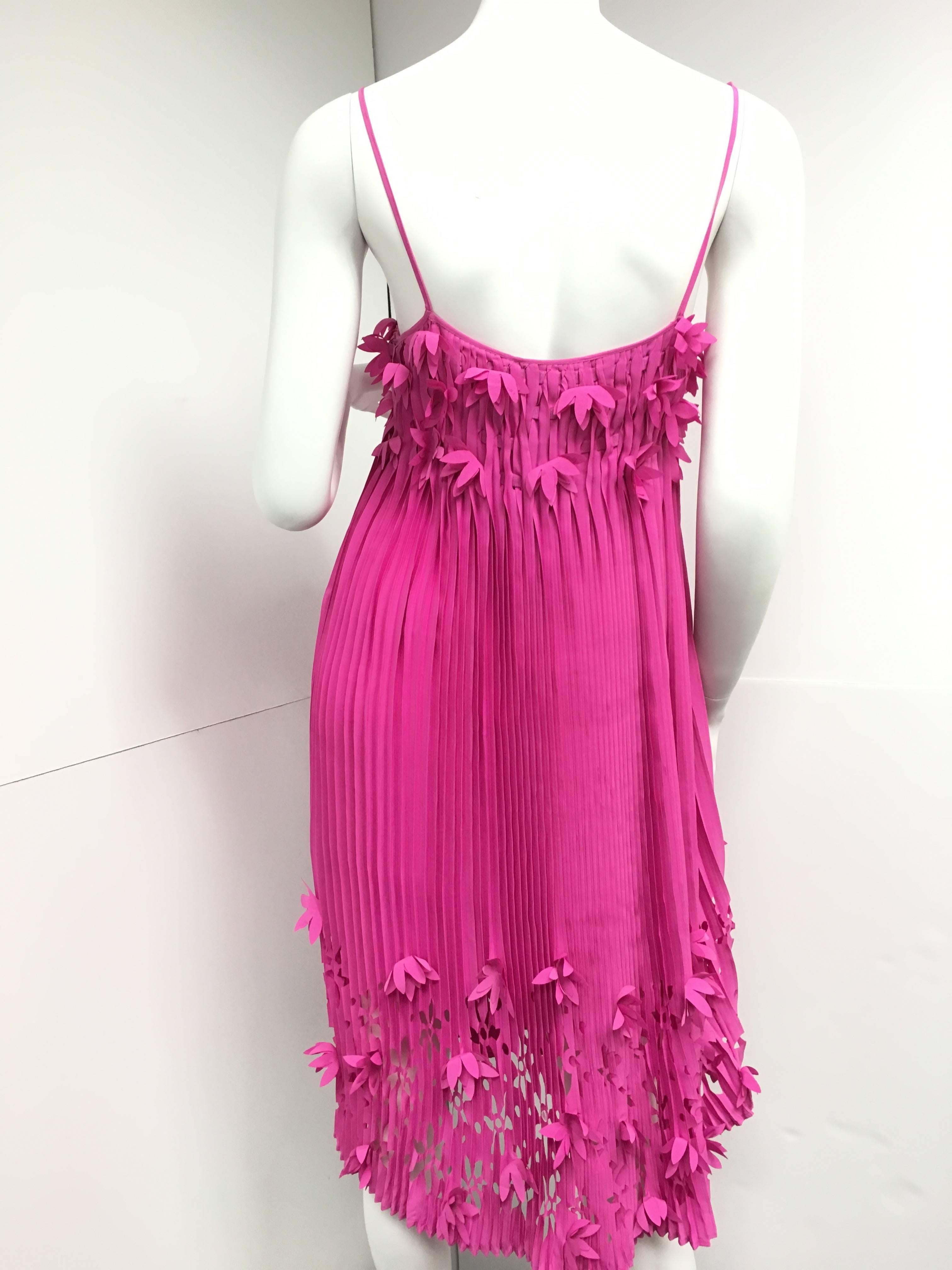 Blumarine Fuchsia Cutout Flower Pleated Summer Dress 1