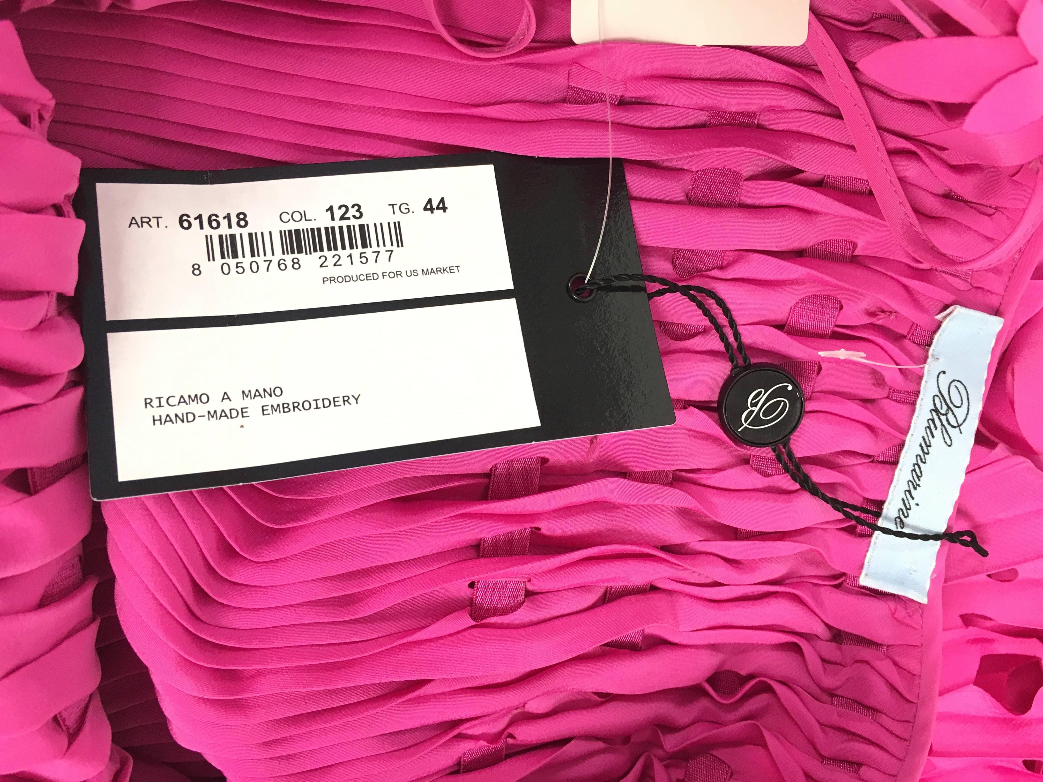 Blumarine Fuchsia Cutout Flower Pleated Summer Dress 3