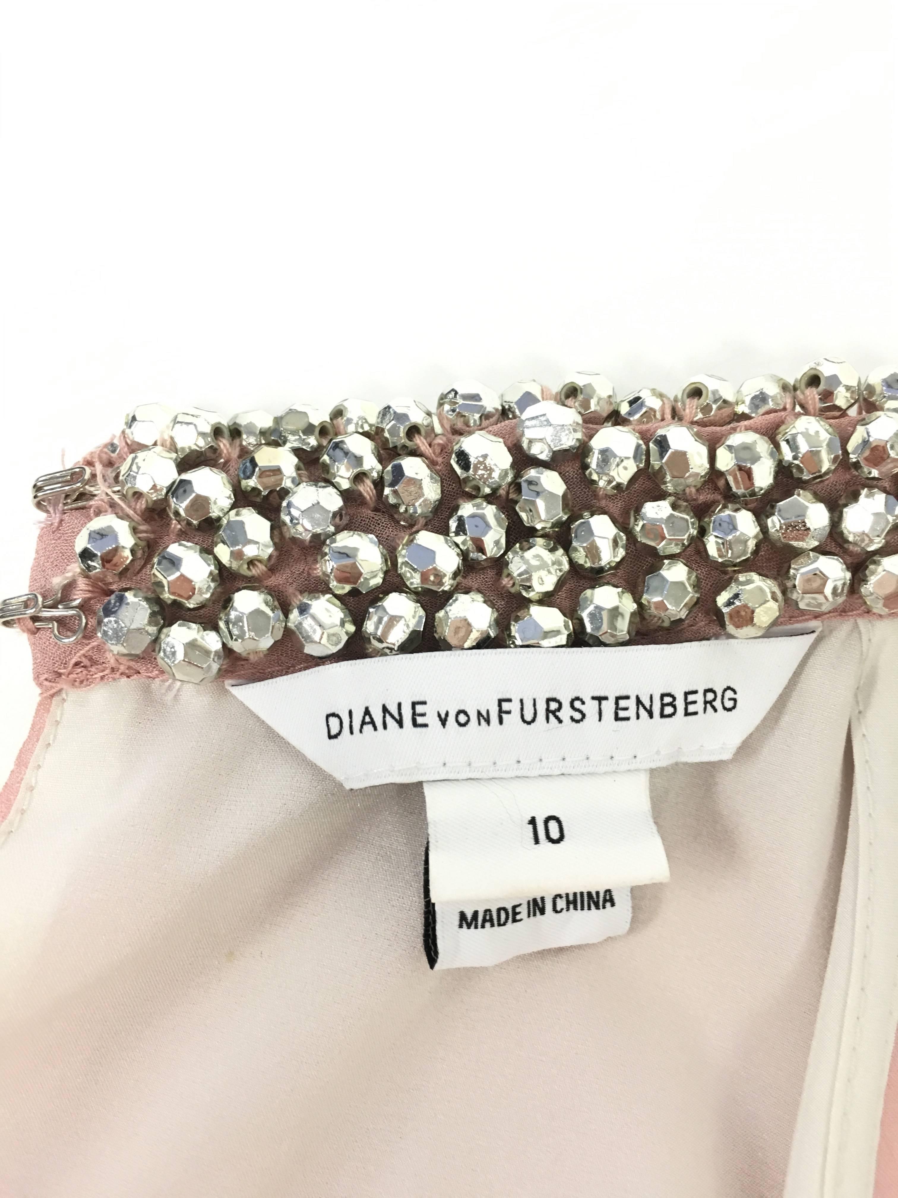 Diane von Furstenberg 'Lainey' Jeweled Halter Blush Silk Shift Dress In New Condition For Sale In Westlake Village, CA