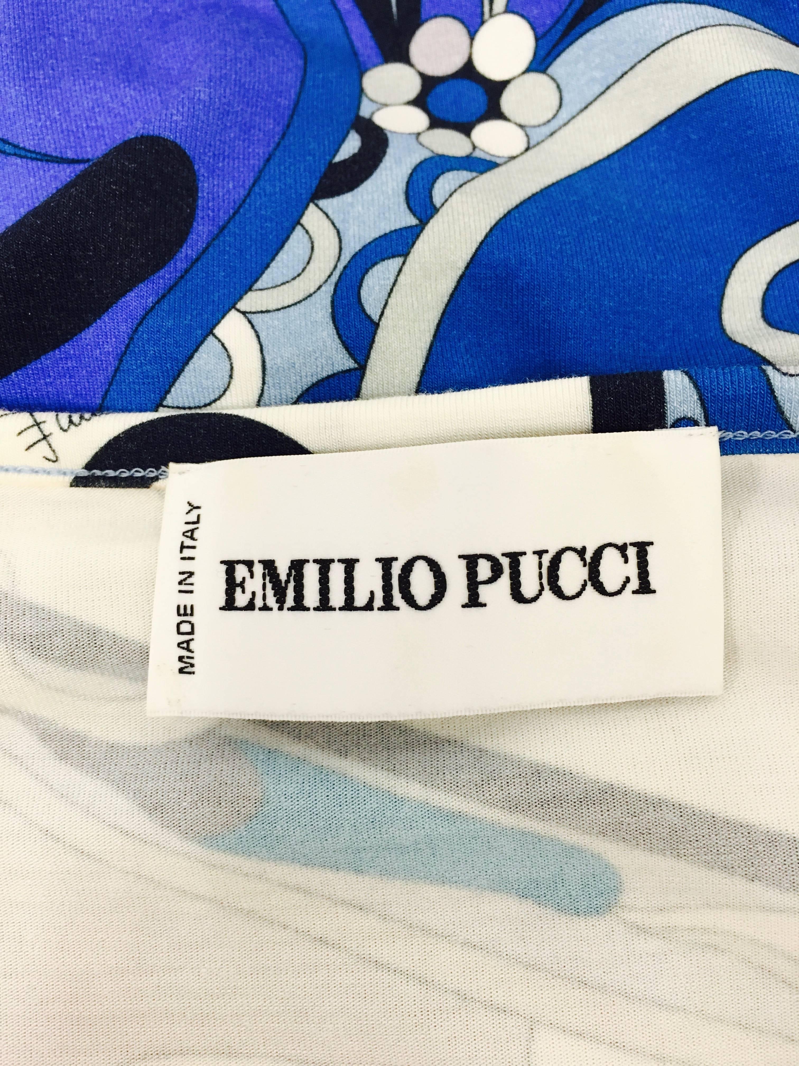 Women's EMILIO PUCCI Italy Blue Print 3/4 Sleeve Bodycon Sheath Dress 46 